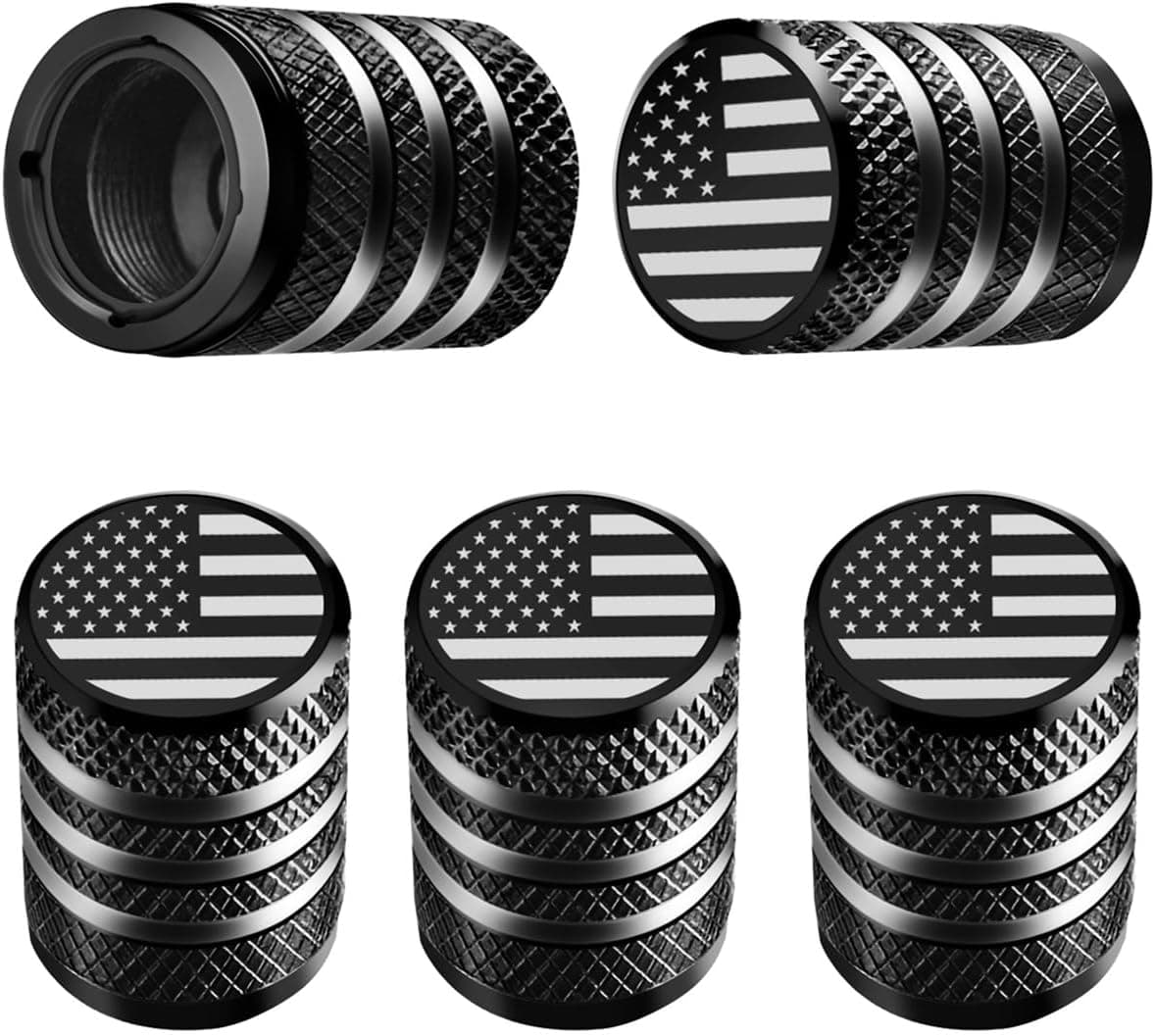 Tire Valve Stem Cap Cover - (5 Pack) Tire Air Cap Metal with Plastic Liner Corrosion Resistant Leak-Proof American Flag for Car Truck Motorcycle Bike Black Black American Flag - Image 2