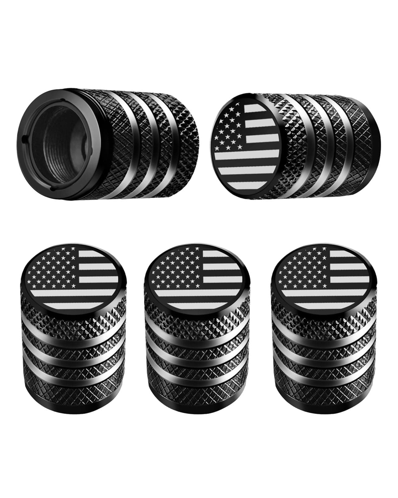 Tire Valve Stem Cap Cover - (5 Pack) Tire Air Cap Metal with Plastic Liner Corrosion Resistant Leak-Proof American Flag for Car Truck Motorcycle Bike Black Black American Flag