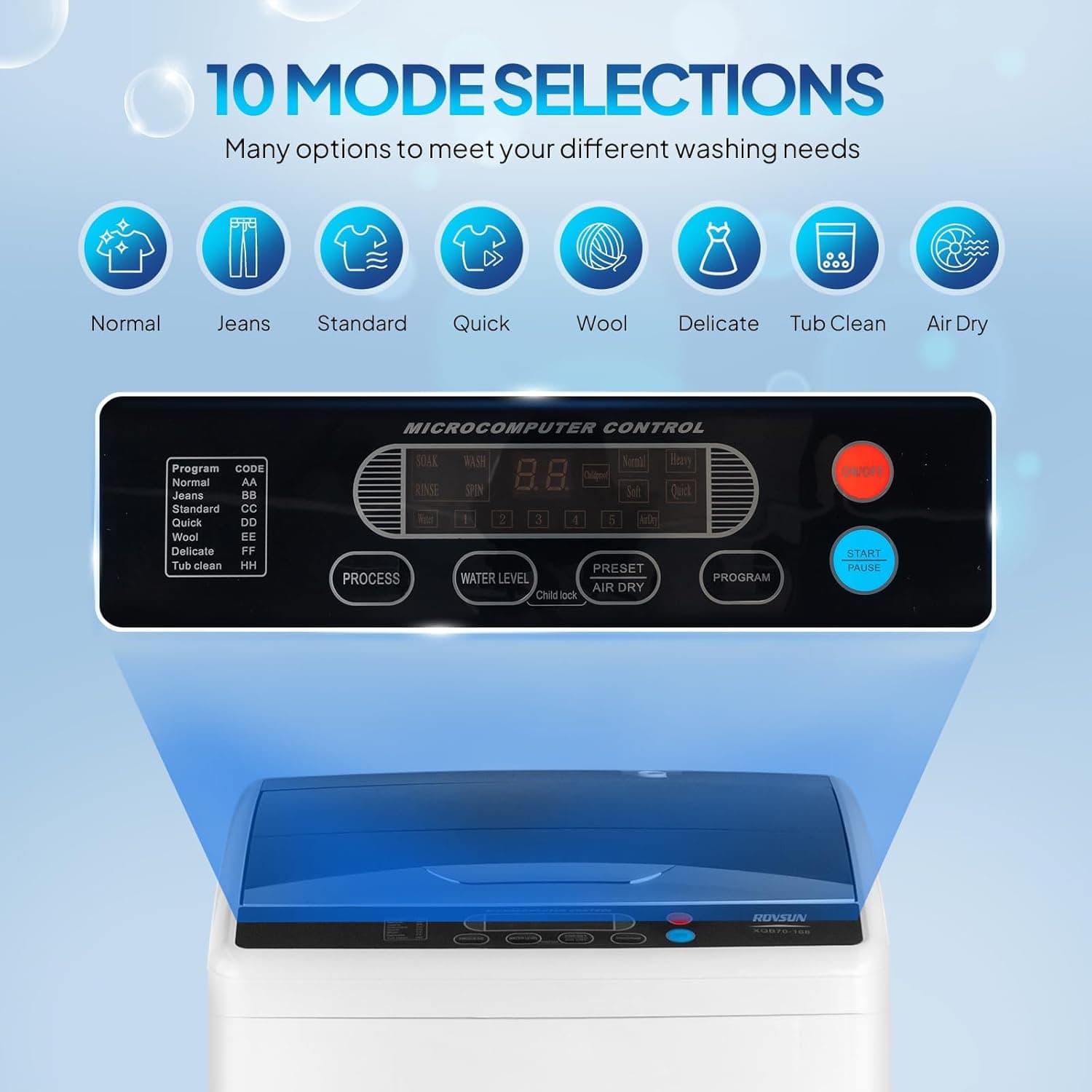 ROVSUN 25LBS Lavadora Portátil, Lavadora Eléctrica Automática Completa con Tambor de Acero Inoxidable, Combo de Lavadora Compacta y Secadora con Bomba de Drenaje para Hogar, Apartamento - Image 4