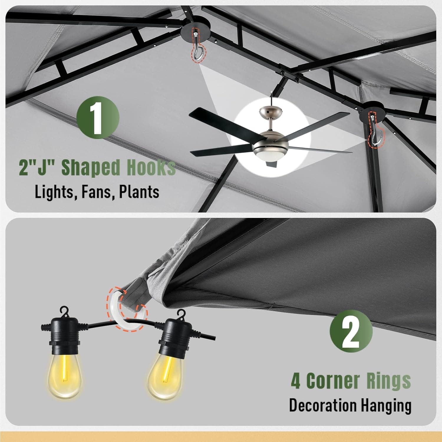 AOXUN Outdoor Gazebo for Patio 10x12, Metal Frame Canopy with Double Roofs, Heavy Duty Party Tent and Shelter with Mosquito Netting and Privacy Screen for Backyard, Lawn, Garden, Deck 10 X 12 Gray - Image 6