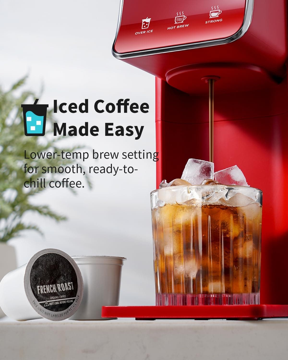 Hot & Iced Coffee Maker, K Cup Coffee Maker Compatible with Ground Coffee, Single-Serve Brewer with Bold Setting, Reusable Filter, Travel Mug Friendly, Compact & Quick Brew, Red - Image 3
