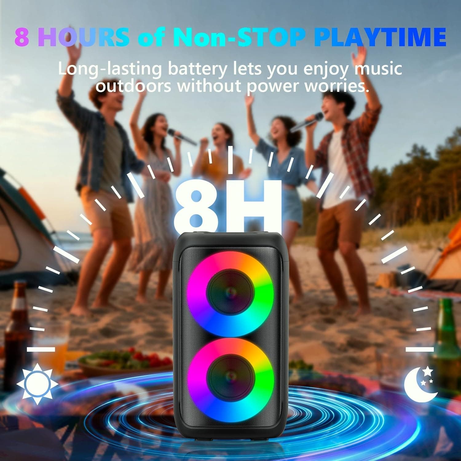 Karaoke Machine, Portable Bluetooth Speaker with 2 Wireless Karaoke Microphones, Karaoke Machine for Adults Kids with PA System,Stage Monitors Support TWS/TF/USB/AUX for Home Party Stage,Xmas Gifts Black - Image 4