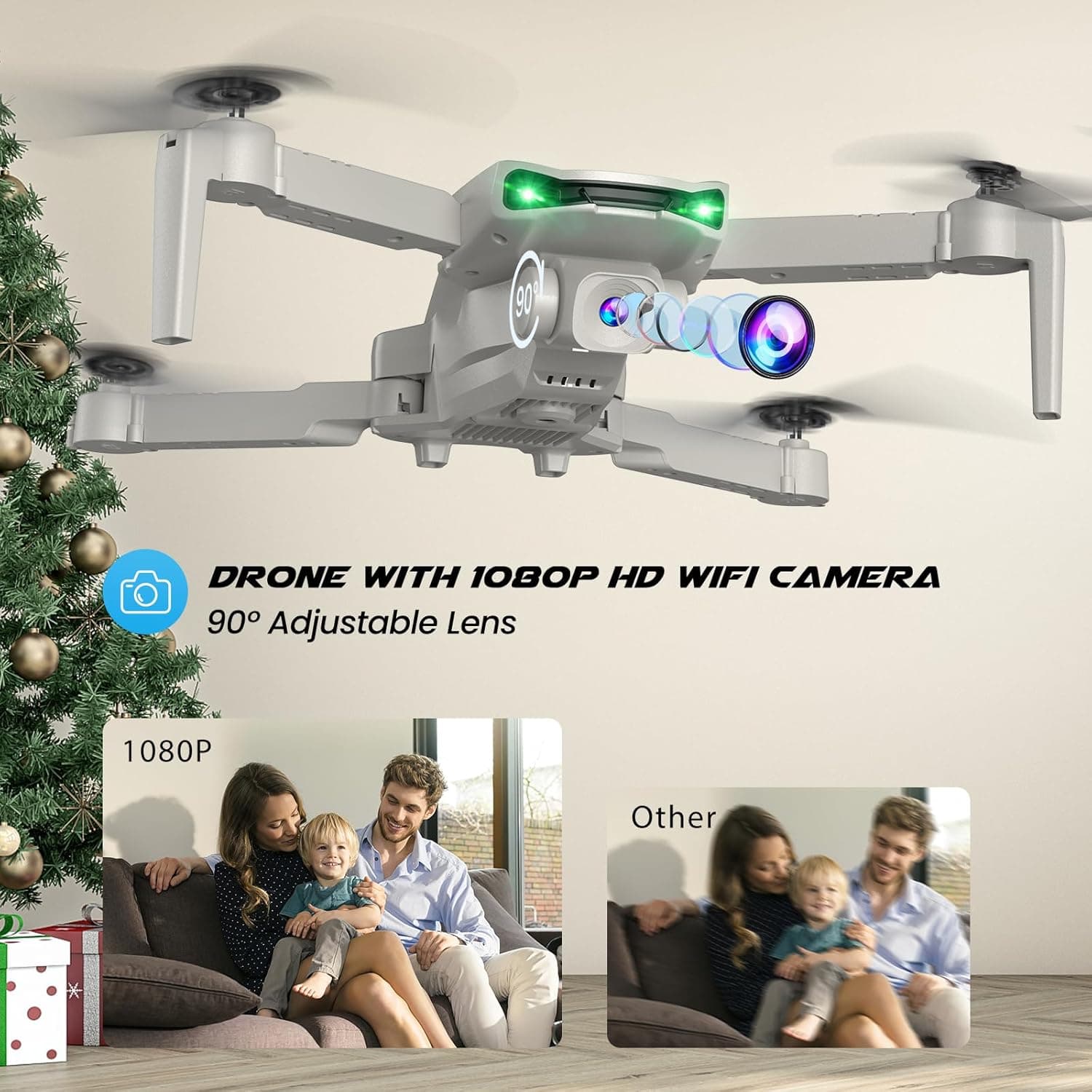 Drone SIMREX Con Cámara 1080P para Niños y Adultos, Quadcopter RC con Mantenimiento de Altura, Mini Drone con Inicio de Un Botón, Vuelo por Waypoint, Modo Sin Cabeza, Volteo 3D, 3 Velocidades, Drone Control Remoto para Principiantes Gris - Image 3