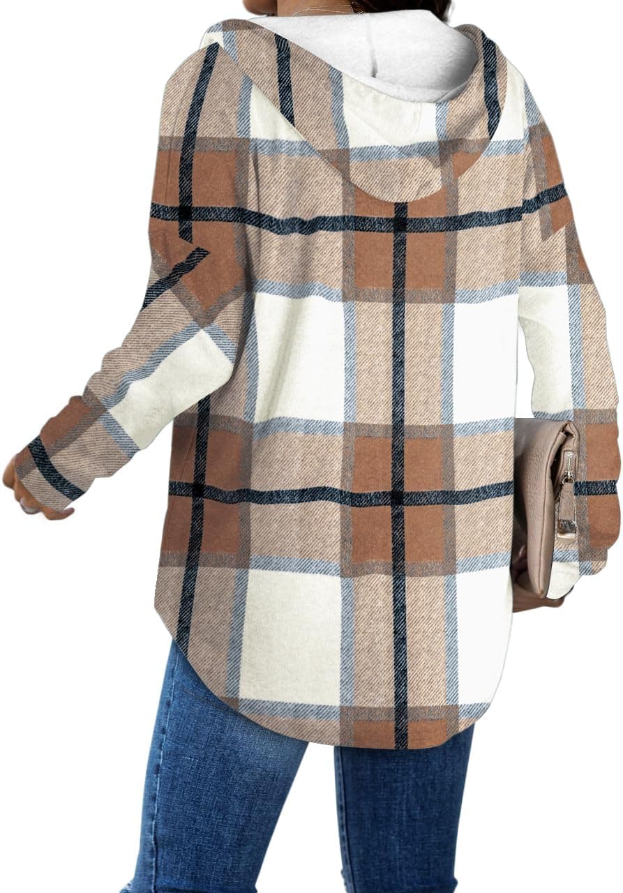 Bofell Womens Fashion Tops Hoodies for Women Pullover Oversized Sweatshirts Long SLeeve Shirts Loose Fit Brown Plaid Large - Image 5