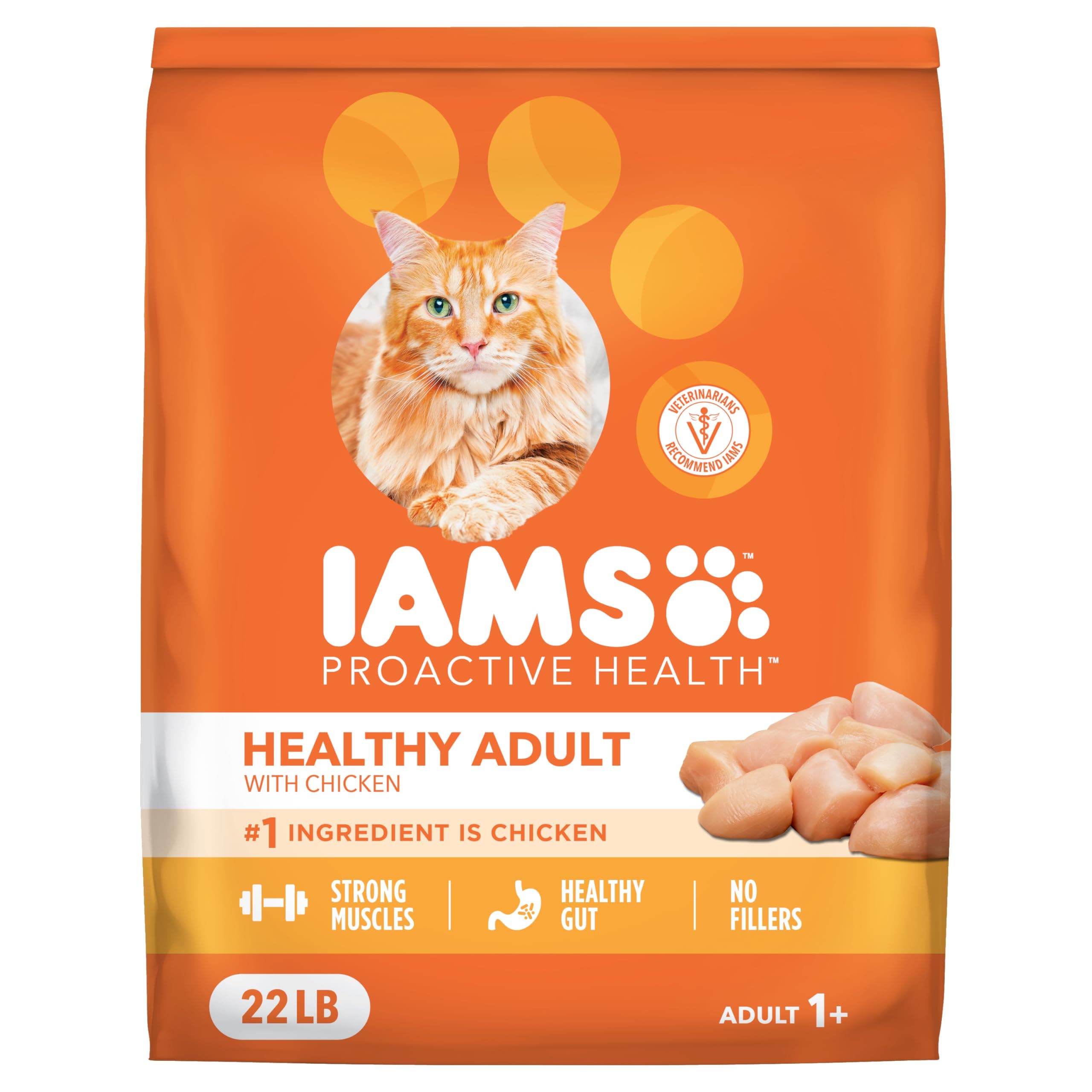 IAMS Proactive Health Adult Healthy Dry Cat Food with Chicken, 22 lb. Bag Adult Chicken 22 Pound (Pack of 1)