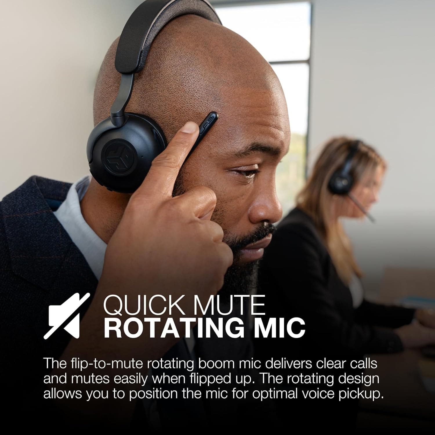 JLab Epic Work Wireless Headset na may Microphone, Smart Active Noise Cancellation, Charging Hub, 90+ Playtime, Quick Mute, Bluetooth Headphones, Multipoint Connect, PC, Laptop, Mobile, (1 Pack) - Image 7