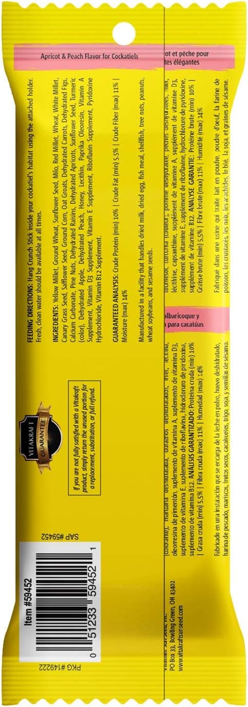 Vitakraft Crunch Sticks Cockatiel Treat - Apricot and Peach - Pet Bird Treat Toy, 3.5 oz - Image 3