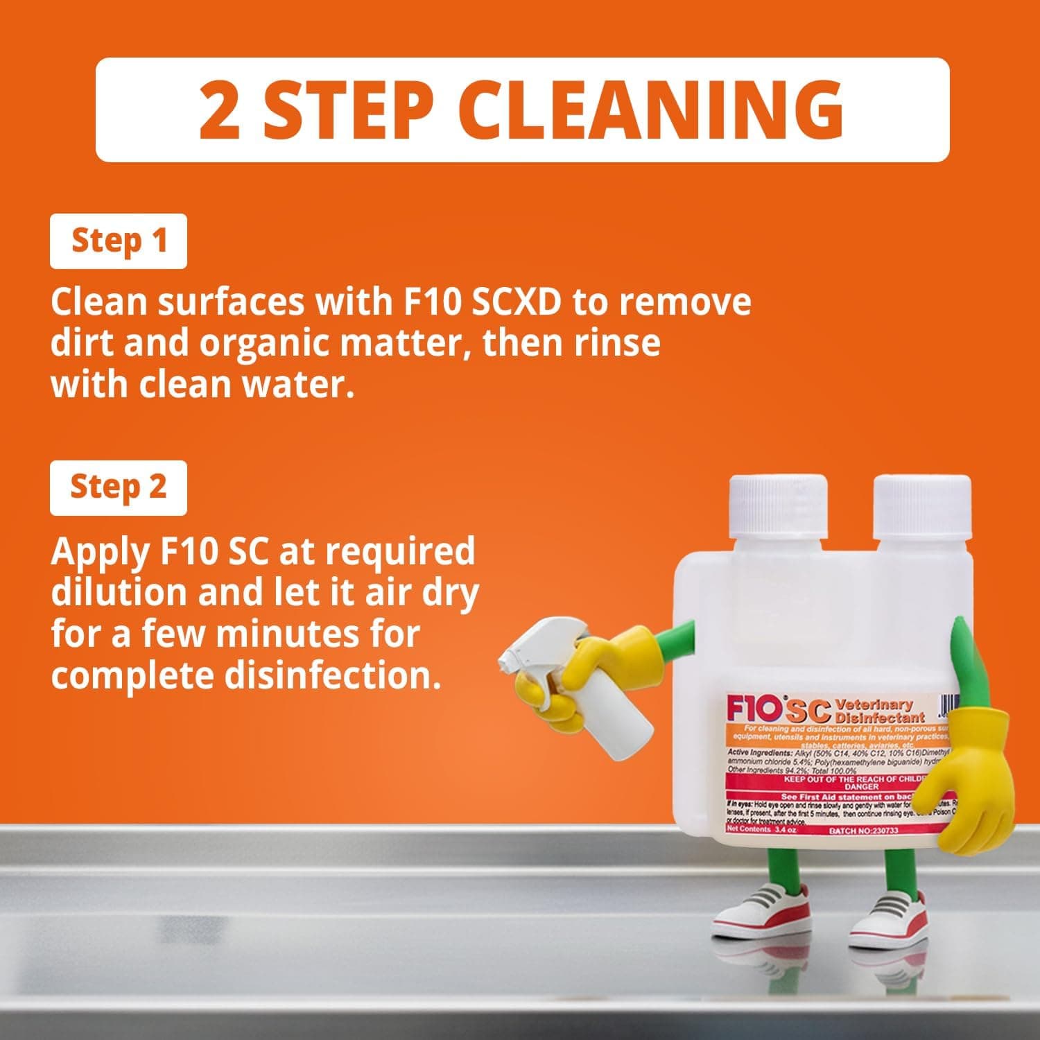F10 SC Concentrated Veterinary Disinfectant for Kennels, Litter Box, Cage, Terrariums, Habitats, Vet Practices - 100 ml (3.4oz) 3.4 Fl Oz (Pack of 1) - Image 8