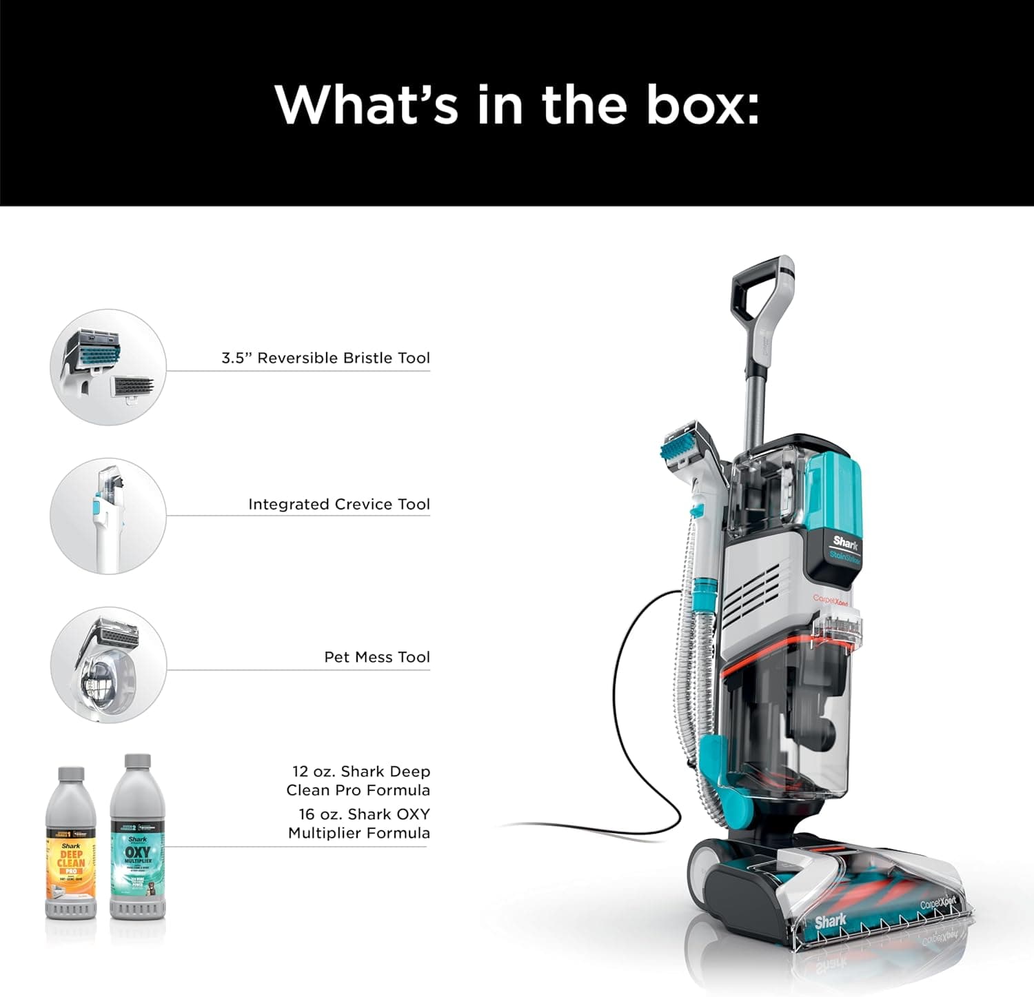 Shark CarpetXpert with StainStriker Upright Carpet, Area Rug & Upholstery Cleaner with Pet Mess Extractor Tool, Perfect for Pets, Carpet Shampooer, 3 Cleaning Tools, Cleaning Solutions, White, EX201 - Image 9