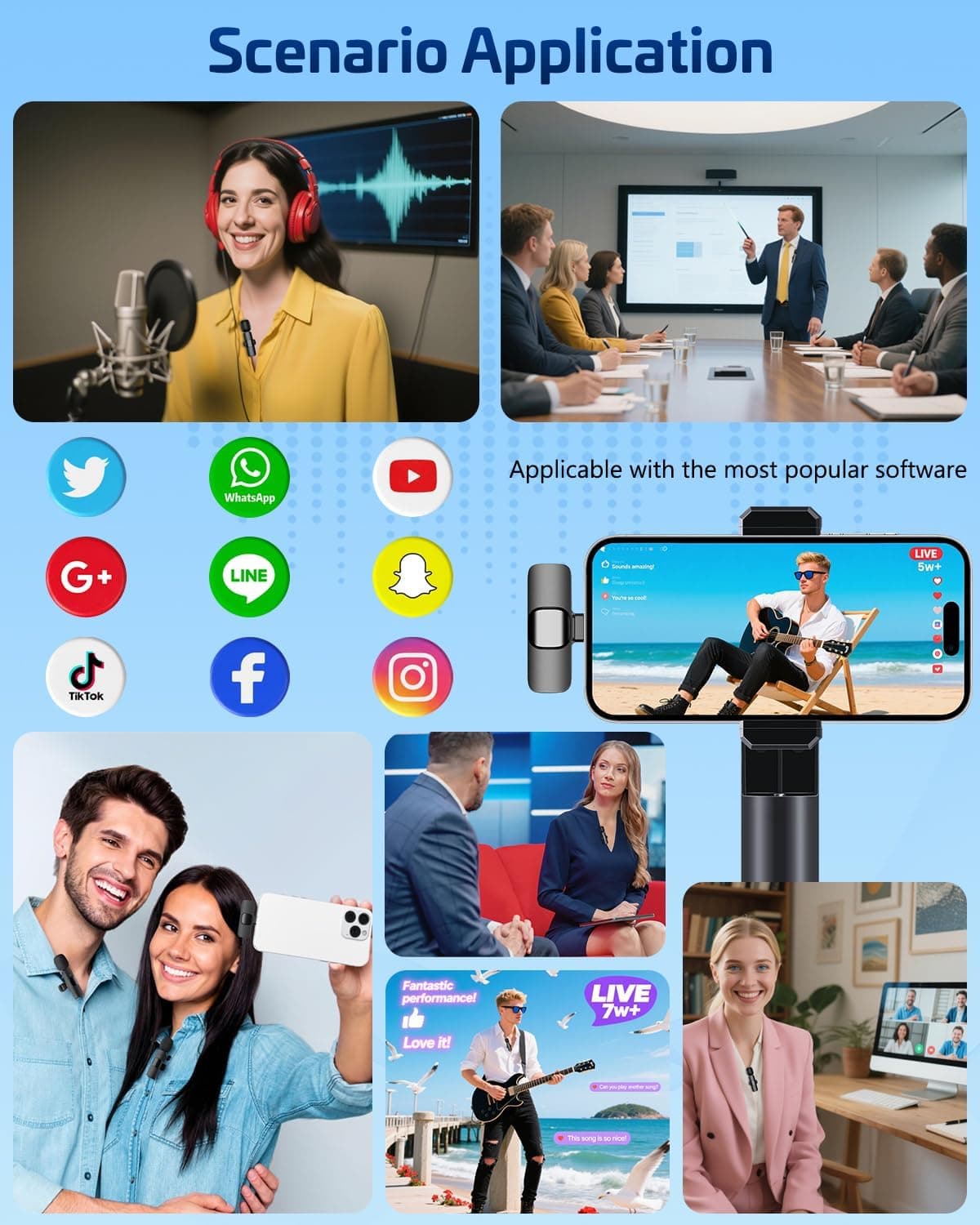 Pink Wireless Lavalier Microphone for iPhone & Android - Mini Clip-On Mic with Noise Cancellation, 65ft Range, 8H Battery, USB-C/Lightning - for TikTok, YouTube, Podcast, Live Streaming - Image 6