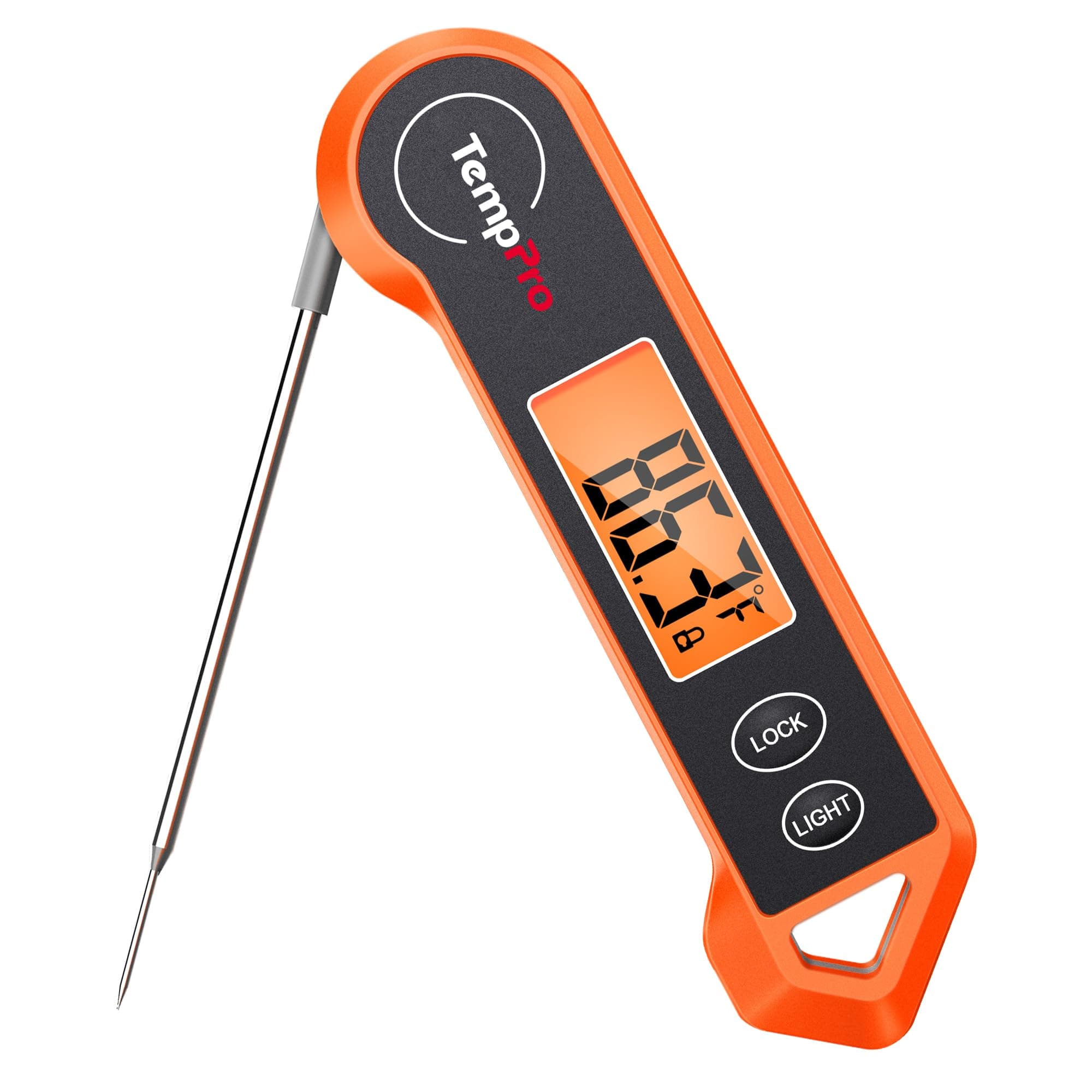 TempPro TP19H Digital Meat Thermometer for Cooking with Ambidextrous Backlit and Motion Sensing Kitchen Cooking Food Thermometer for BBQ Grill Smoker Oil Fry Candy Instant Read (Previously ThermoPro) Bright-orange