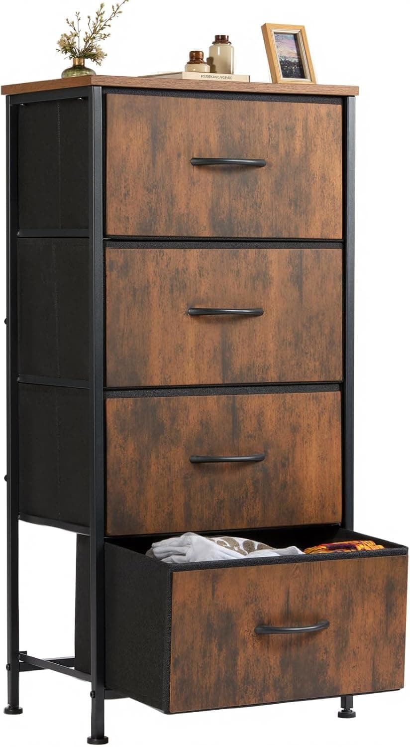 Sweetcrispy 4 Drawer Dresser, Fabric Storage Tower Organizer with Sturdy Steel Frame and Wood Top, Easy Pull Handles, for Bedroom, Closet, Entryway, Hallway, Brown Brown 17.7"D x 11.8"W x 37"H (4 Drawers) - Image 2