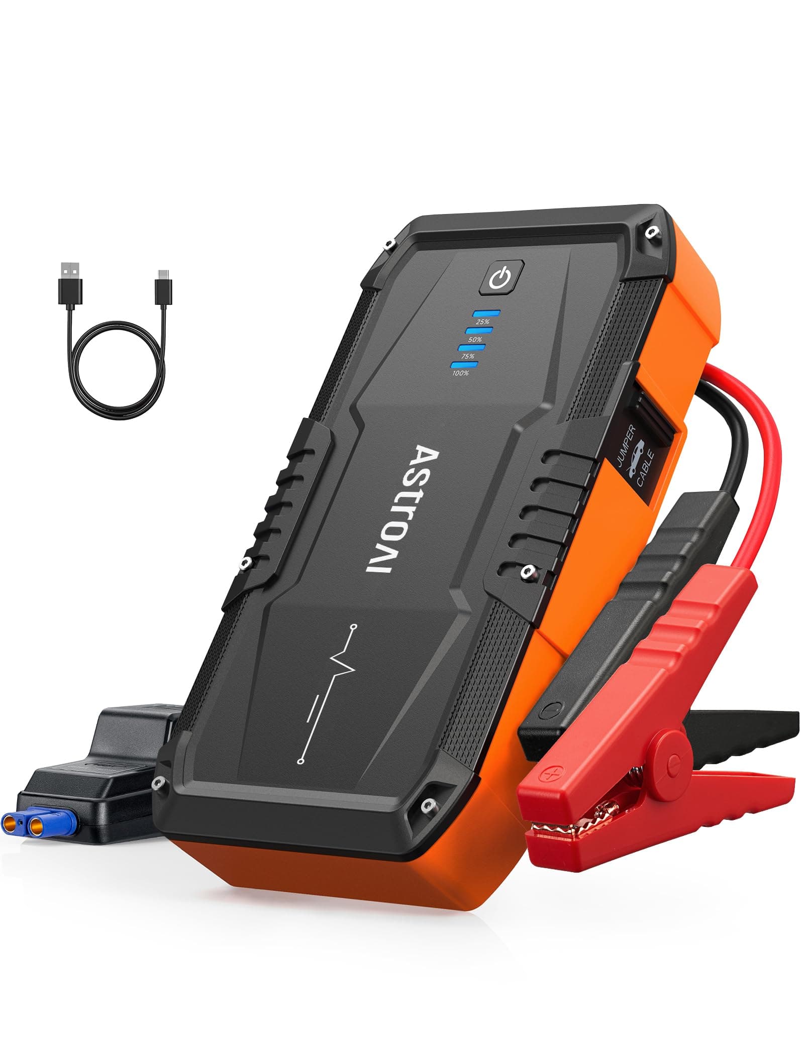 AstroAI S8 Arrancador de Batería para Auto, Paquete de Batería para Arrancar Autos de Hasta 6.0L Gasolina y 3.0L Diésel, Caja de Arranque Portátil de 12V con Linterna de 3 Modos y Cables de Arranque (Naranja) Naranja - 1500A (S8)