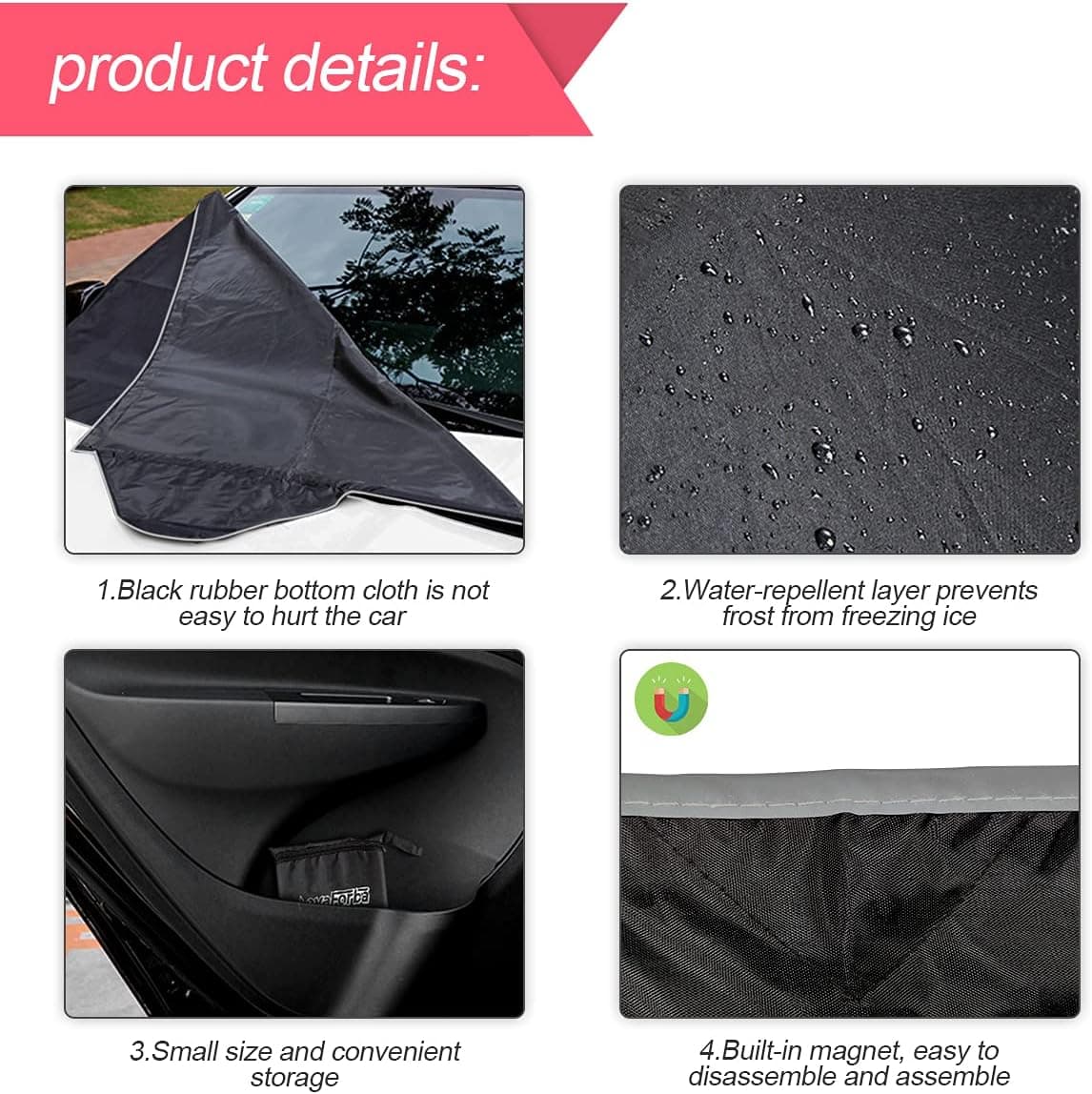 Windshield Snow Cover for Cars, Trucks, Vans - Waterproof, Windproof Winter Frost and Ice Removal Sunshade With Side Mirror Covers Black - Image 4