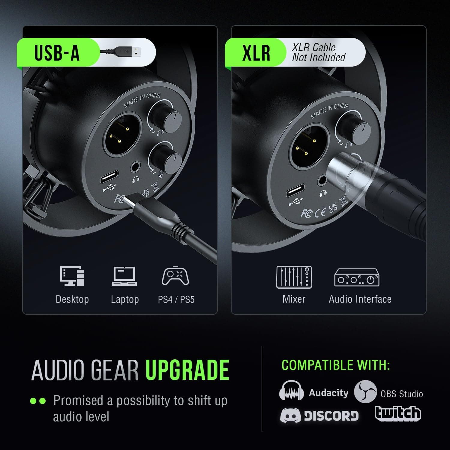 Kit de micrófono para podcast FIFINE K688, micrófono dinámico USB/XLR con brazo articulado para PC/mixer XLR, micrófono para gaming con botón de silencio, jack para auriculares para vocal, voz en off, streaming, grabación de música -K688CT Negro - Image 7