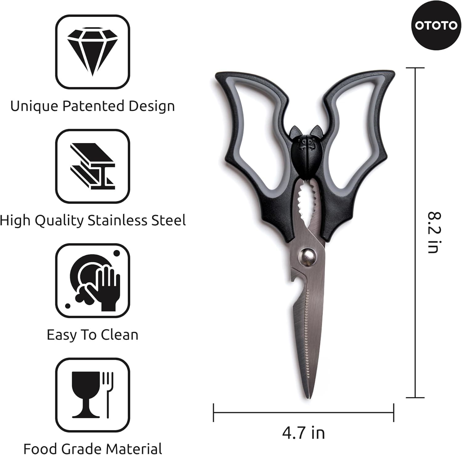 OTOTO Elizabat Kitchen Scissors - Halloween Goth Cute Bat Kitchen Shears, Gothic Scissors Utensils - Spooky Bats Halloween Gifts, Cute Gadgets - Image 6