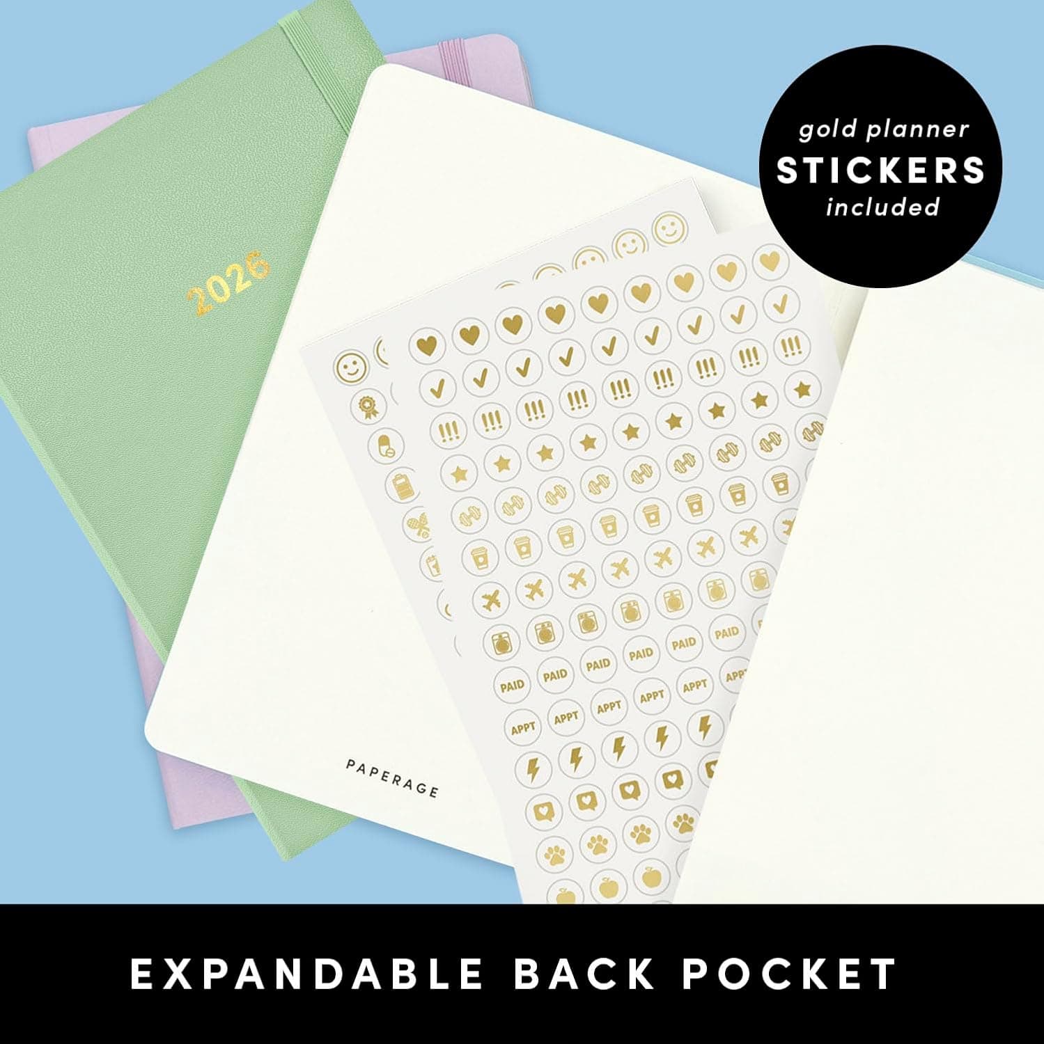 PAPERAGE Planificador Semanal y Mensual 2026, 12 Meses (Enero 2026 - Diciembre 2026), 5.6 in x 8 in, Planificador de Tapa Dura 2026 con Páginas Semanales y Mensuales, Páginas de Notas, Stickers y Bolsillo Trasero – Negro - Image 5