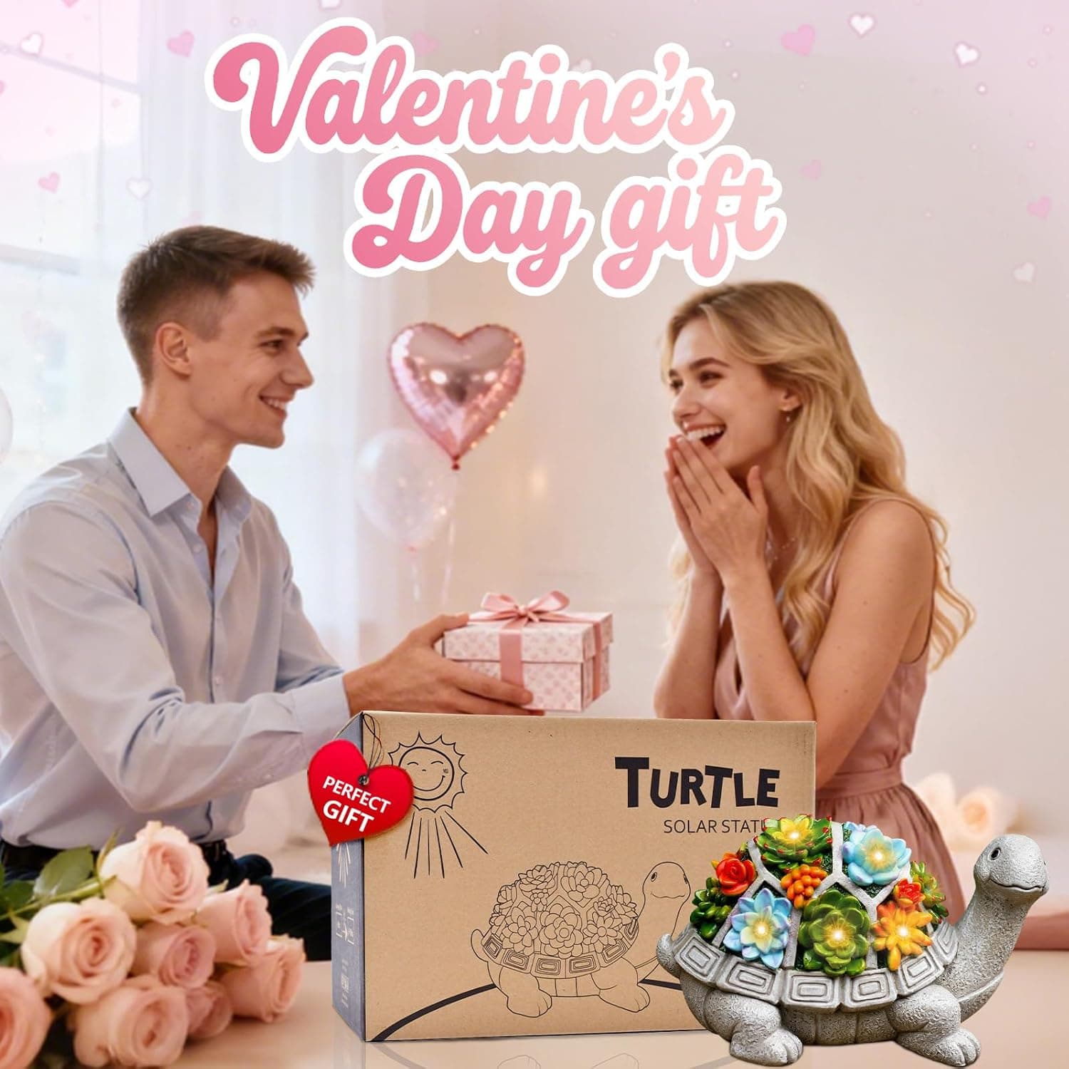 Nacome Solar Garden Outdoor Statues Turtle with Succulent and 7 LED Lights - Lawn Decor Tortoise Statue for Patio, Balcony, Yard Ornament - Chrismtas Gifts for Mom Grandma Grey Turtle - Image 2