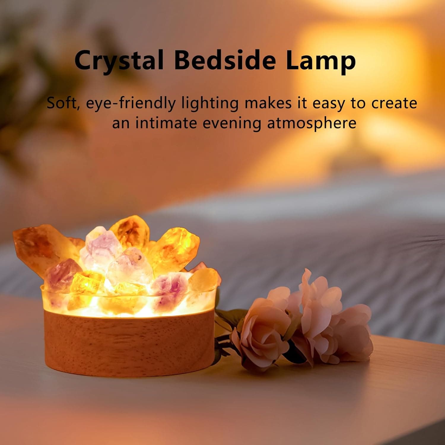 Runyangshi Natural Amethyst Crystal Night Lamp Bedroom Bedside Sleep Night Light Healing Crystal Gemstone Quartz Light Ambient Light USB Powered Night Decorations Desktop Ornament for Home Decor Gift amethyst style 1 - Image 6