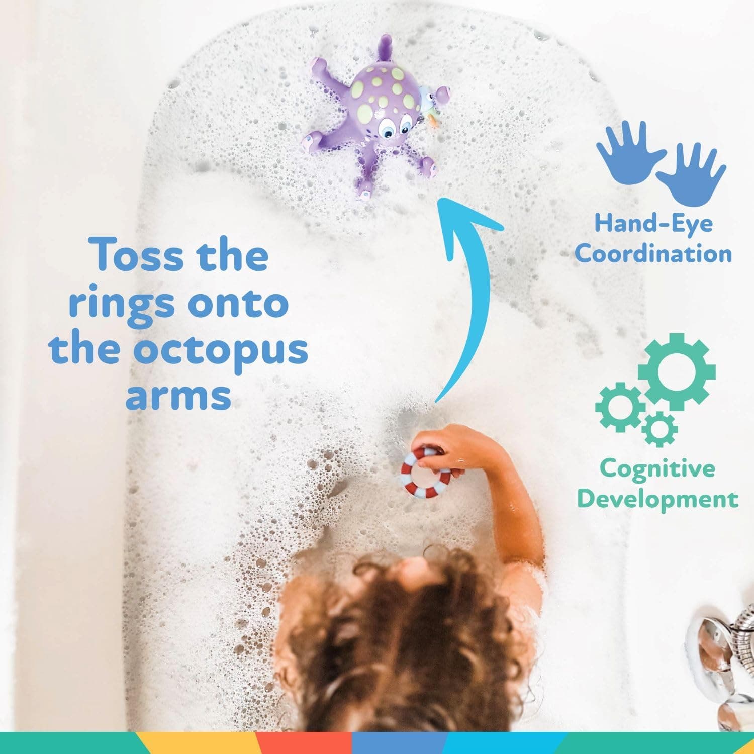 Nuby Floating Octopus with 3 Hoopla Rings - Baby & Toddler Bath Toy - No Hole Design Keeps Moisture Out - Fine Motor Skills - 18+ Months - Great Baby Pool Toys Floating Octopus with Hoopla Rings - Image 4