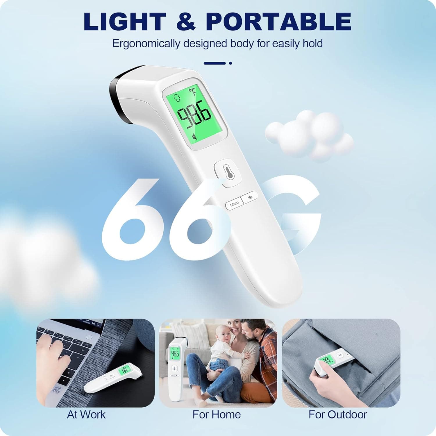 No-Touch Thermometer for Adults and Kids, Accurate Digital Baby Thermometer, Fever Alarm & Silent Mode, 2 in 1 Forehead & Object Mode white - Image 7