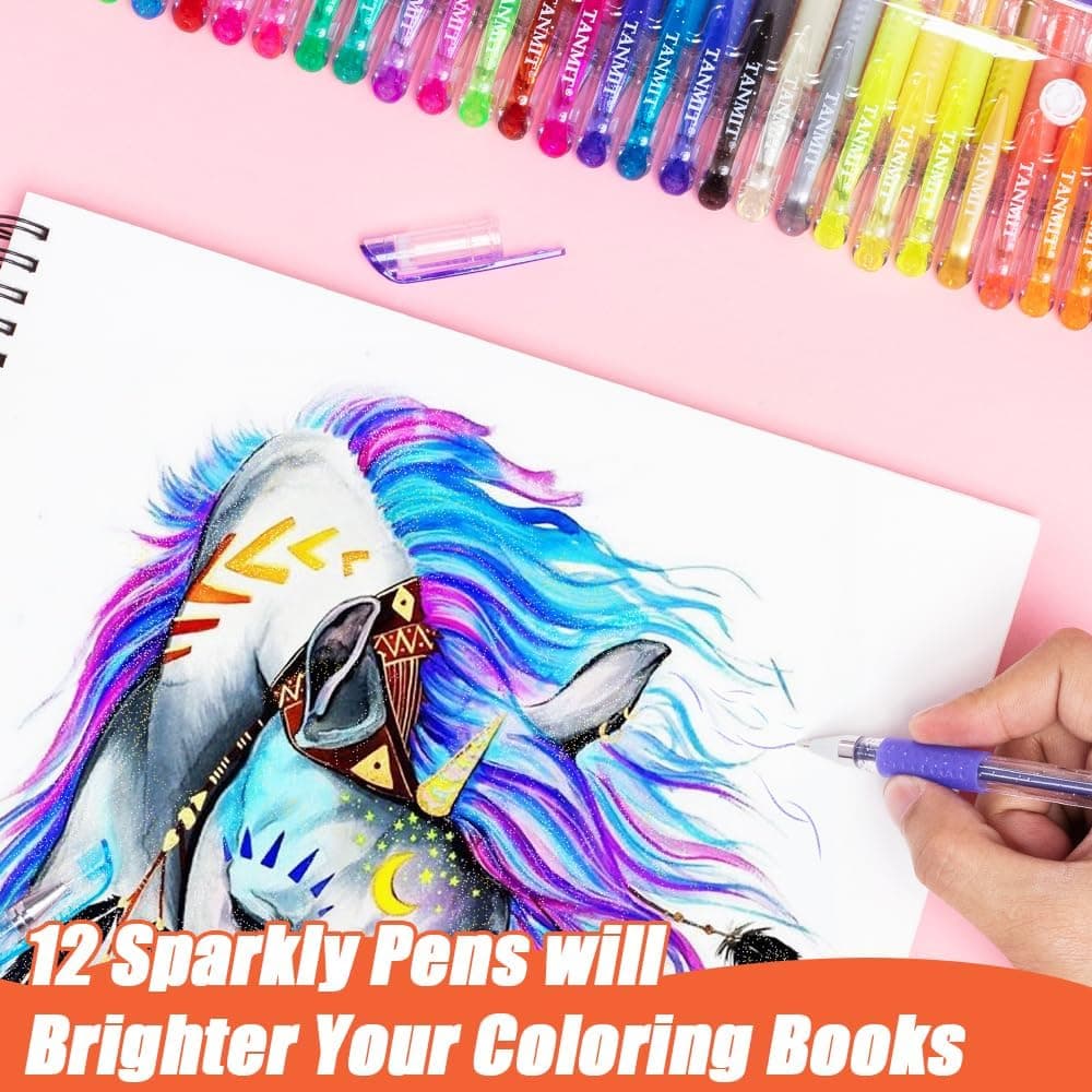 TANMIT 彩色笔，36 色彩色笔套装，适合成人涂色书，带有 40% 更多墨水的彩色胶水笔，非常适合成人涂鸦、剪贴簿和绘画 - Image 5