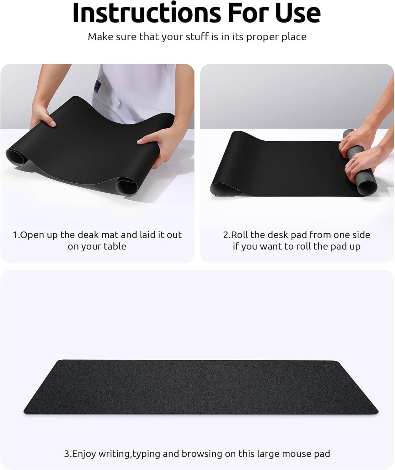 YSAGi Leather Office Desk Pad Protector, Large Mouse Pad, Non-Slip, PU Leather, Laptop Desk Blotter, Waterproof Writing Pad for Office and Home, Black, 23.6" x 13.8" Black 23.6" x 13.8" - Image 10