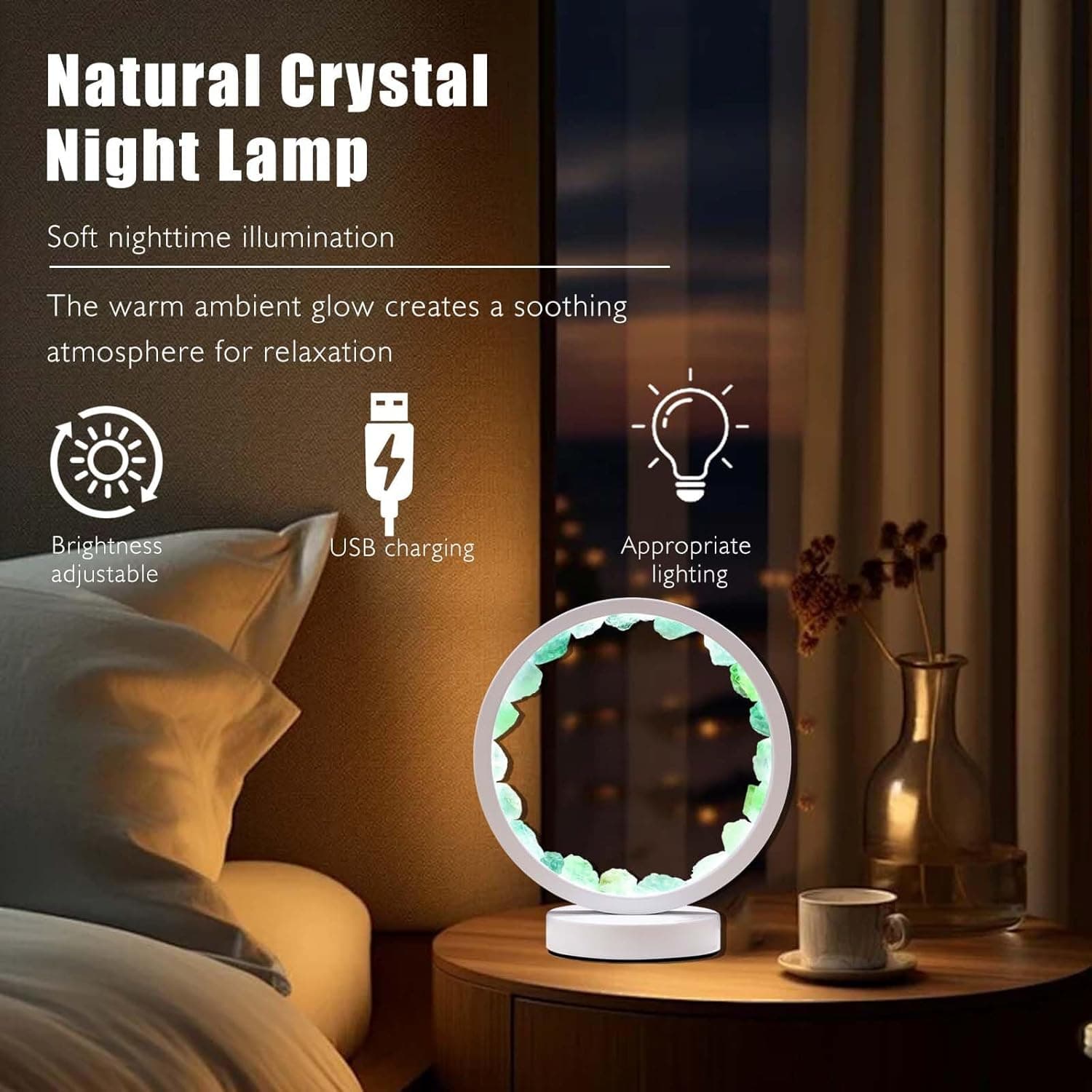 Runyangshi Natural Crystal Green Fluorite Round White Frame Tri-Color Ambient Light Home Decoration Night Light Mother's Day Gift - Image 6