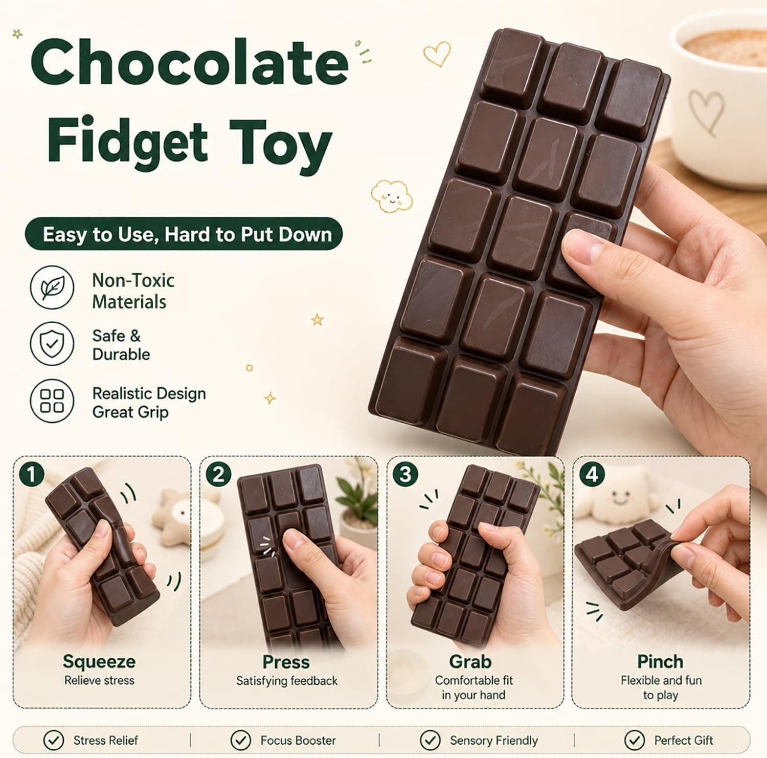 Amazon.com: Chocolate Squishy Toy, Squishies Slow Rising Stress Relief Squeeze Fidget Toy, Soft Simulation Food Squishy for Kids Anxiety Relief Birthday Gifts Party Favors : Toys & Games - Image 7