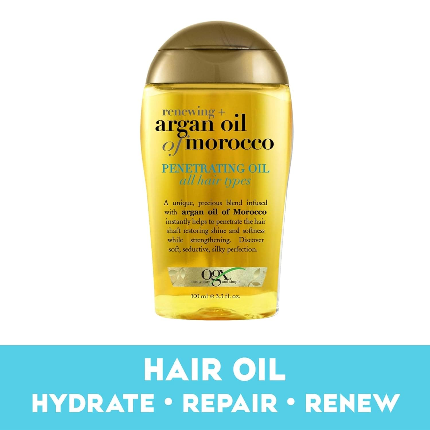 OGX Renewing + Argan Oil of Morocco, Cold-Pressed Argan Oil for Hair Penetrating Treatment & Shine, Moisturizing & Strengthening Silky Oil for All Hair Types, Paraben & Sulfate Free, 3.3 fl oz Citrus-Fresh, Floral-Green, & Woody 3.3 Fl Oz (Pack of 1) - Image 4