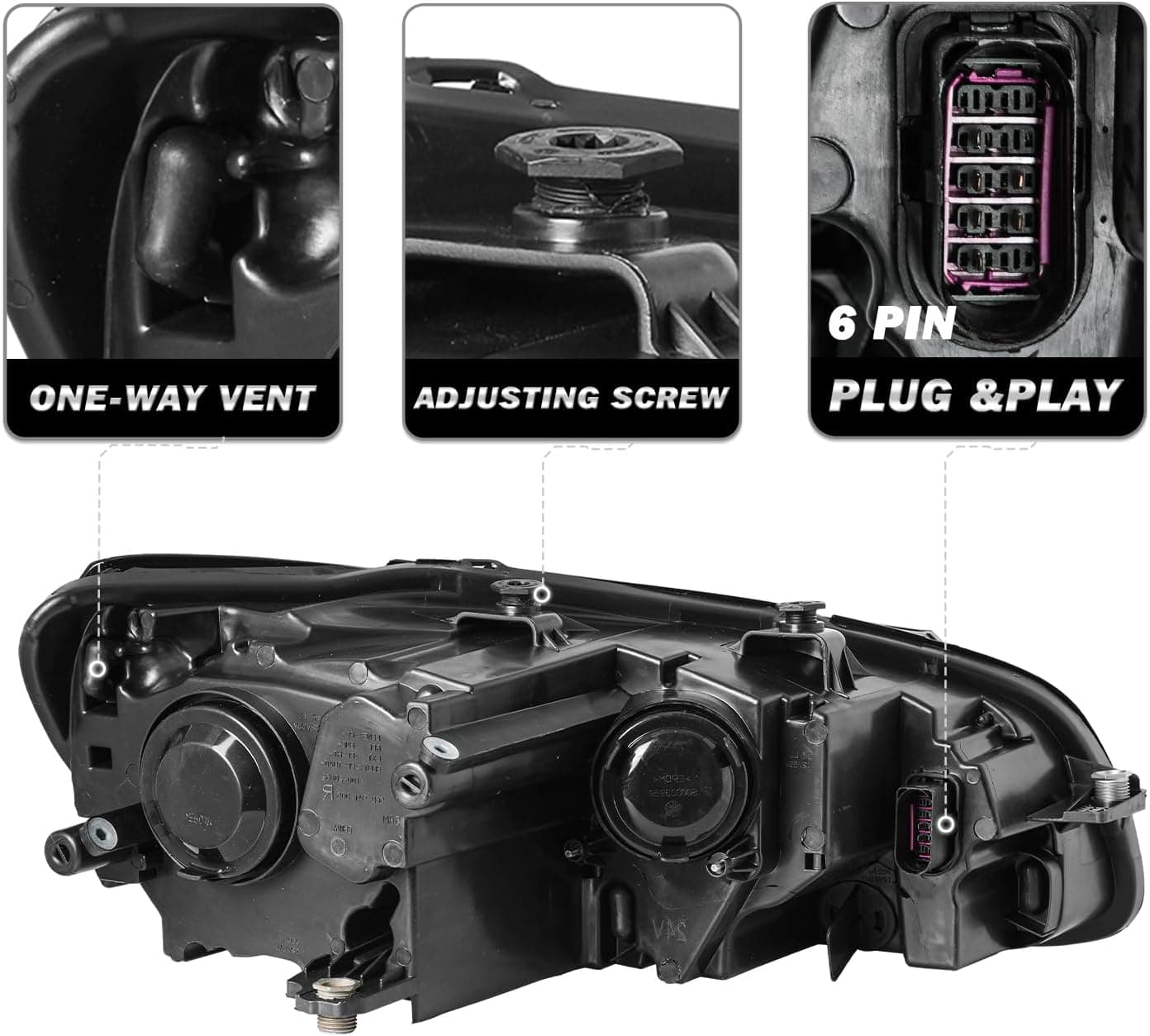 SOCKIR Halogen 6 Pin Headlight Assembly Replacement for 2012-2015 Volkswagen Passat OE Replacement Headlamp Left/Driver Side (LH) - Image 4