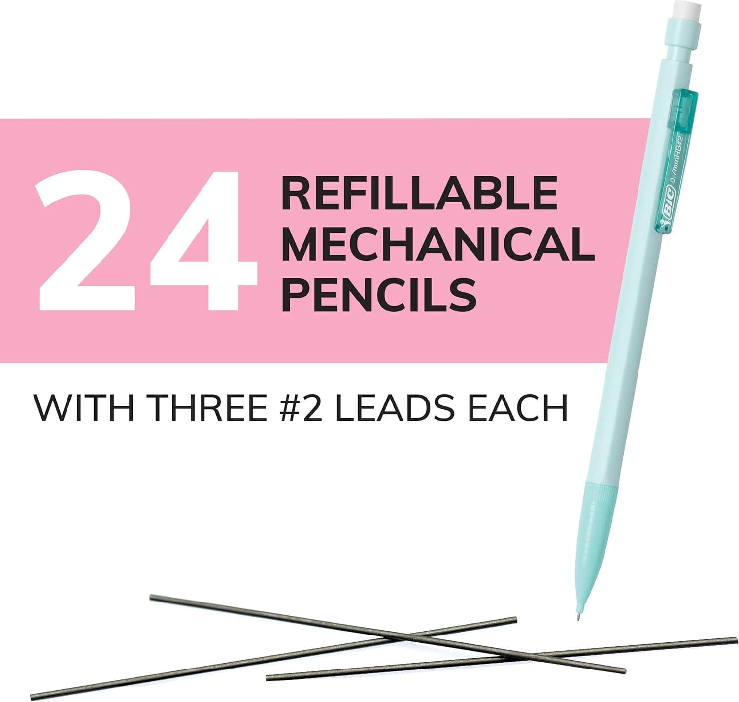 BIC Xtra-Smooth Pastel Mechanical Pencil, 0.7 mm Medium Point, No. 2 Lead, 24-Count Pastel Edition 24 Count (Pack of 1) - Image 2