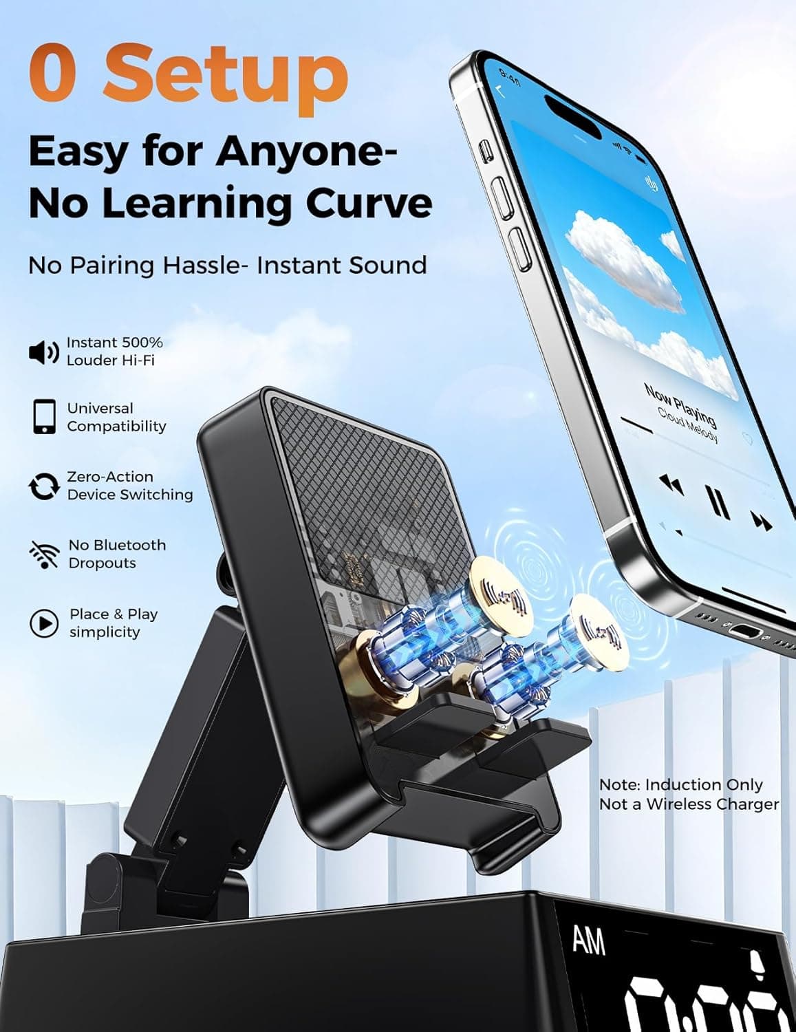 Altavoz Bluetooth Regalo de Cumpleaños para Hombres: Soporte de Teléfono por Inducción Sonido HD Regalos de San Valentín para Él Ella Adulto Adolescente, Soporte Antideslizante para Teléfono Gadget de Cocina Mujeres Mamá Esposa, Papá Esposo Novio (Negro) - Image 3