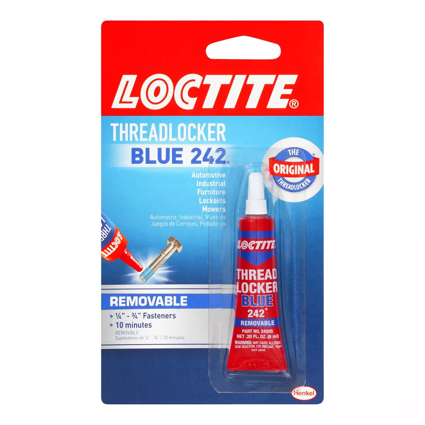 Loctite Threadlocker Blue 242 - Removable Thread Lock Glue for Nuts, Bolts, & Fasteners, Medium Strength Screw Glue to Prevent Loosening & Corrosion - 6 ml, 1 Pack 1 Pack Blue (Removable)