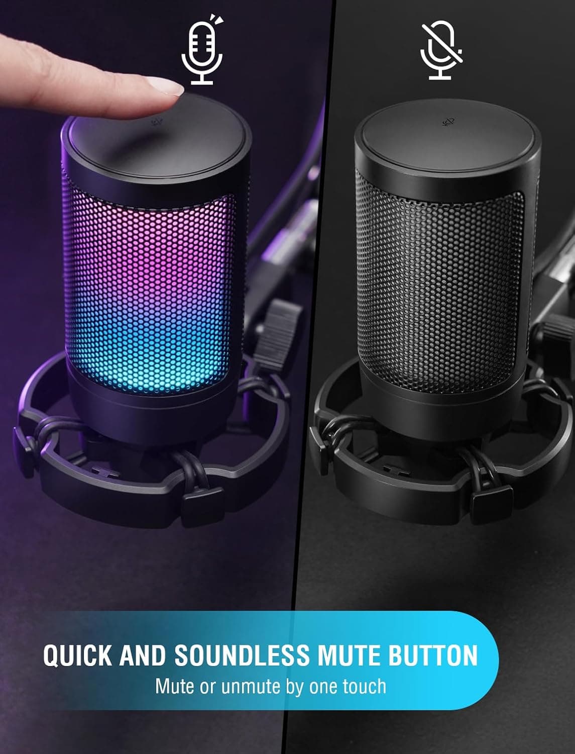 Micrófono USB para Gaming FIFINE para PC PS5, Micrófono de Condensador con Silencio Rápido, Indicador RGB, Soporte de Trípode, Filtro Antipop, Montaje de Choque, Control de Ganancia para Streaming Discord Twitch Podcasts Videos - AmpliGame Negro - Image 4