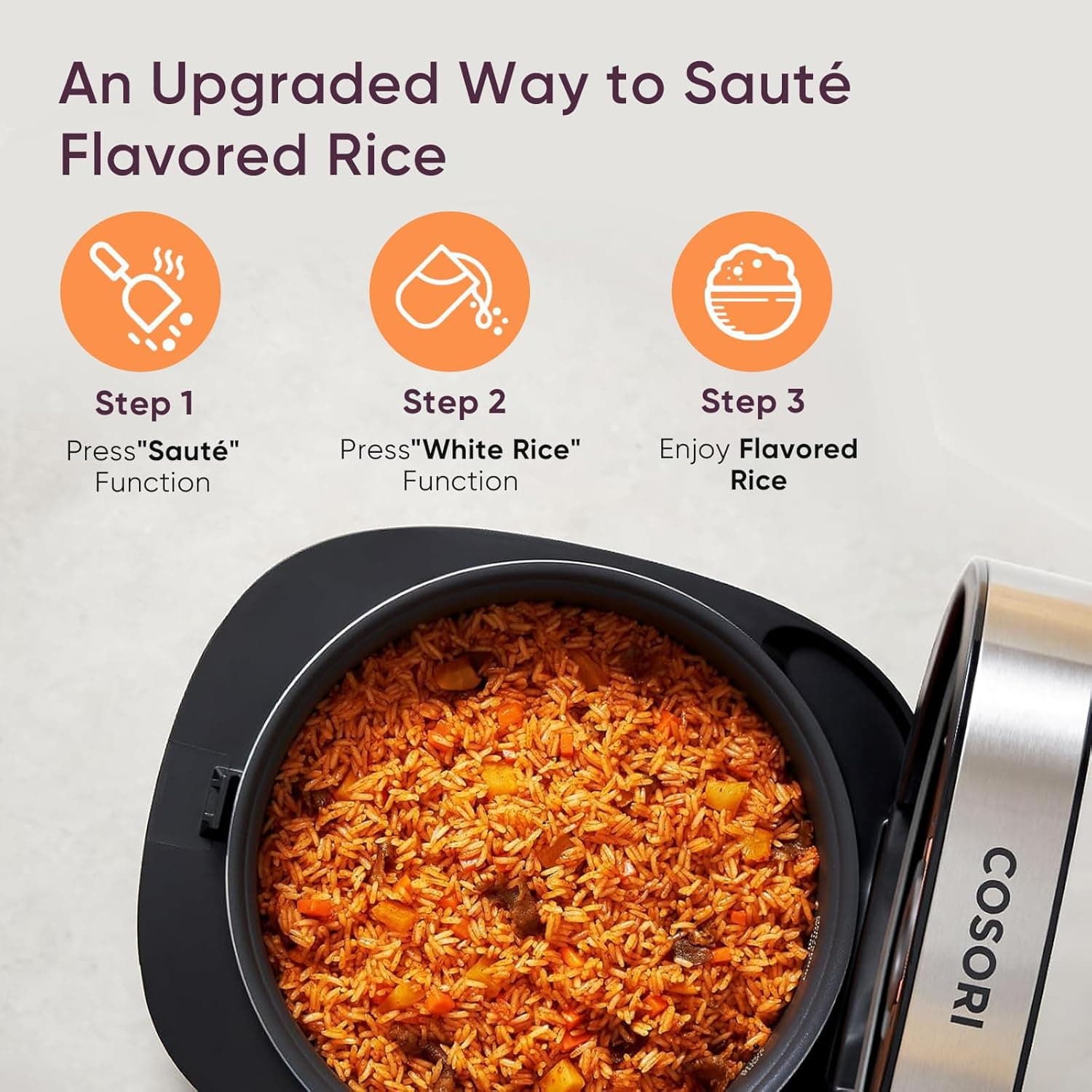 COSORI Rice Cooker 10 Cup, 24h Keep Warm, Non-stick Ceramic Inner Pot, 18 Functions Fuzzy Logic Rice Maker with Stainless Steel Steamer Basket, Sauté, Slow Cooker, Black - Image 7