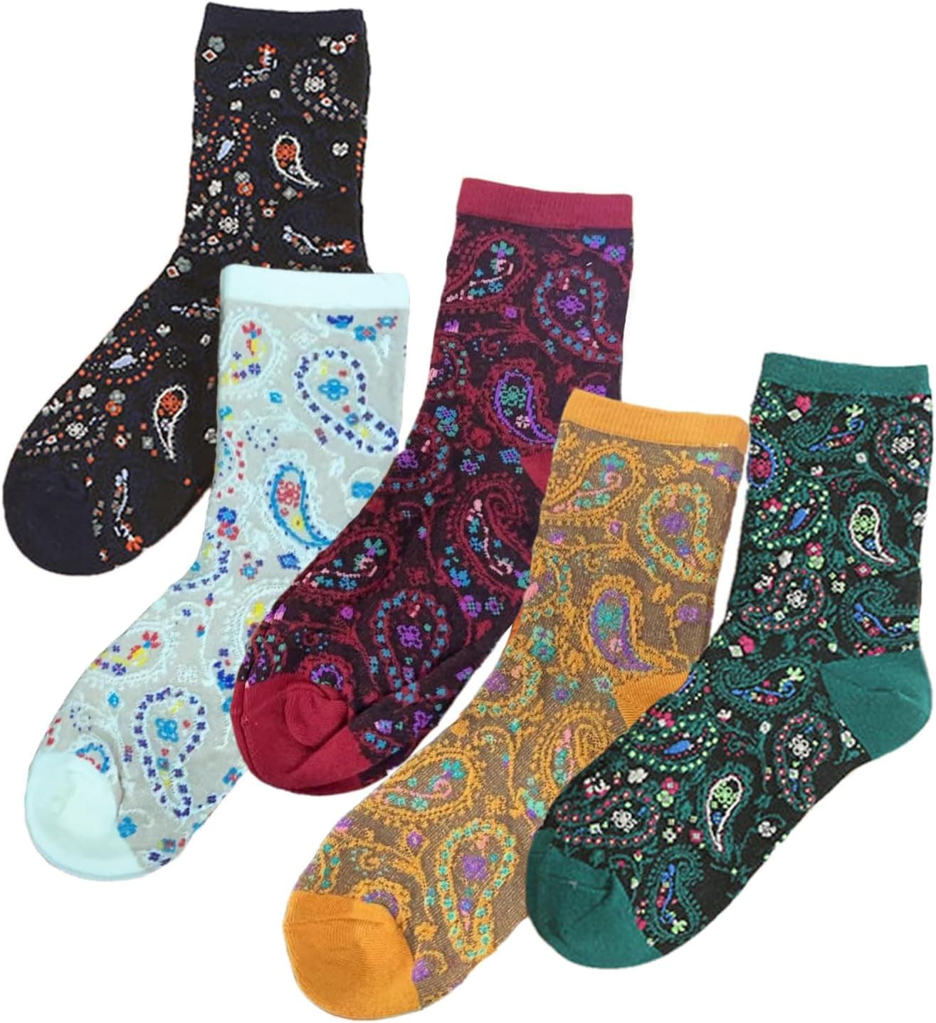 Benefeet Sox Cute Patterned Crew Socks for Women Girls Fun Novelty Graphic Design Casual Cotton Dress Socks One Size 5 Pair-paisley - Image 2