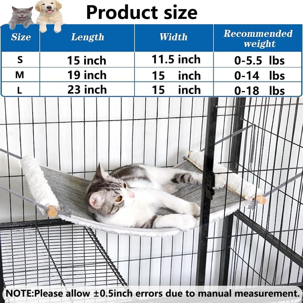 Reversible Cat Hammock for Cage Hanging, Soft Sleeping Bed for Kittens and Small Pets, Features Hardwood Spreader Bars, Portable Hammock can be Tied Between Trees or Posts (Grey+White, Medium) Medium Grey+White - Image 6