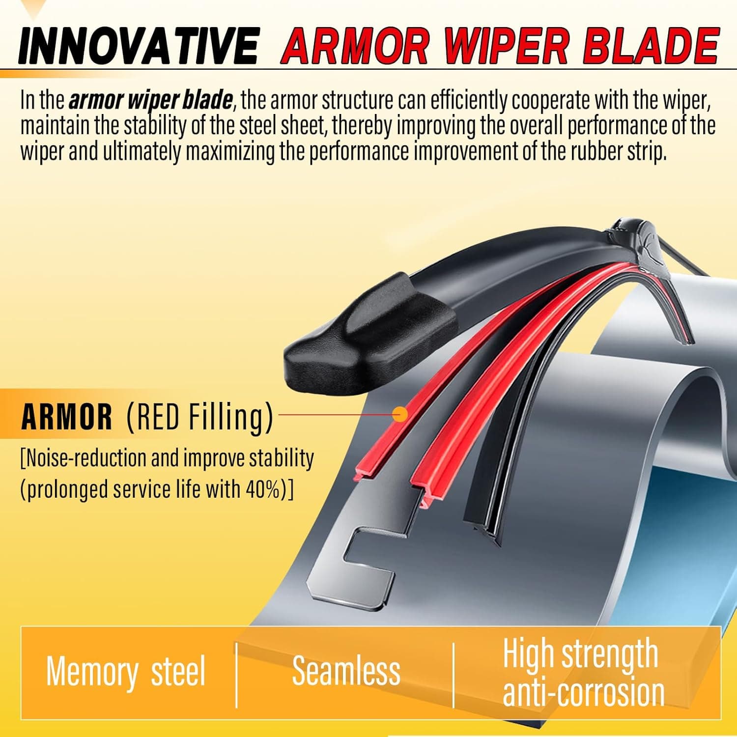 AUTOBOO 26" and 16" Windshield Wipers Blades (Pack Of 2),OEM Quality Premium All-Seasons Wiper blades,Stable and Quiet Armor wiper blades 26" + 16"(Pair for Front Windshield) - Image 3