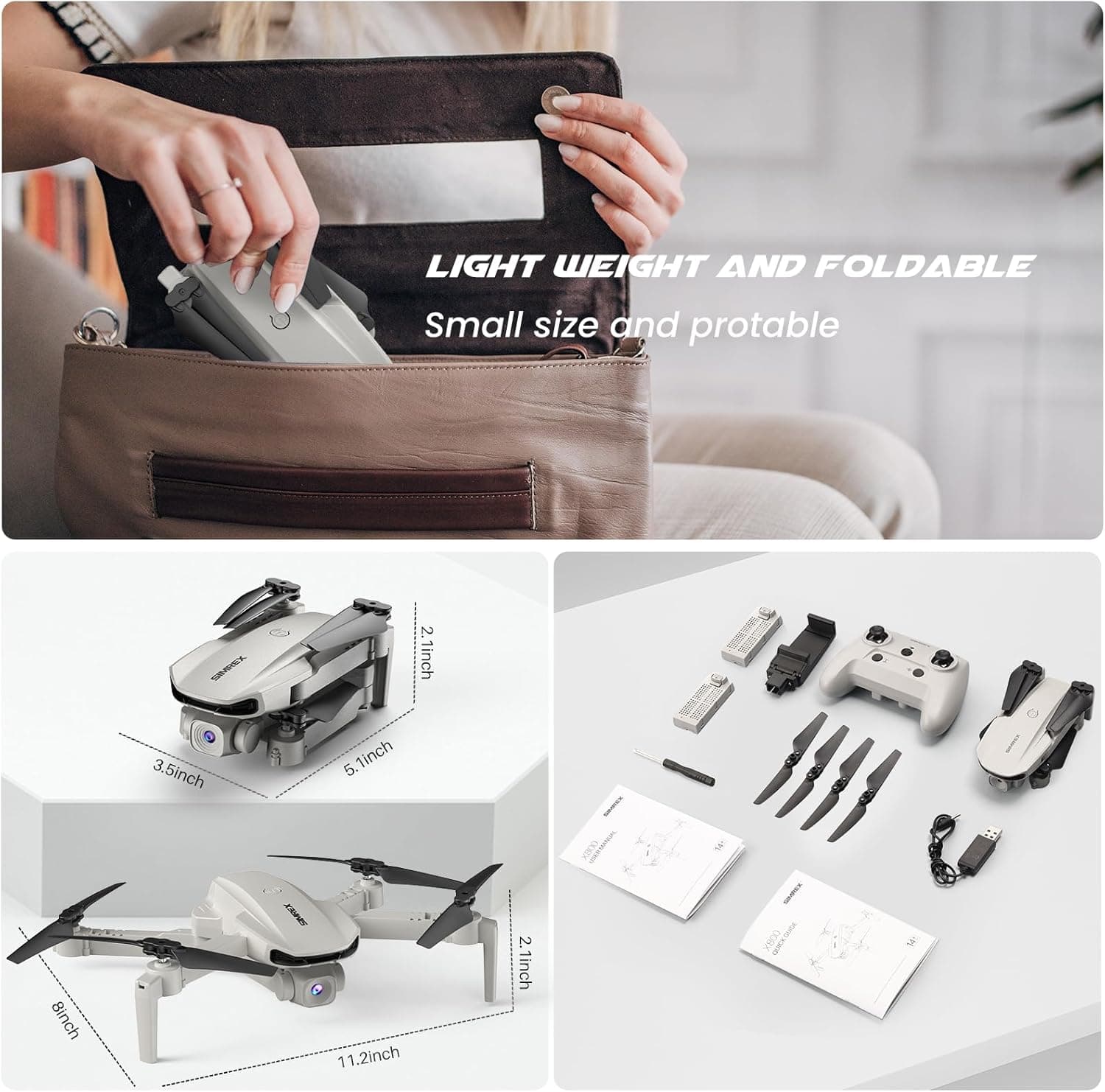 Drone SIMREX Con Cámara 1080P para Niños y Adultos, Quadcopter RC con Mantenimiento de Altura, Mini Drone con Inicio de Un Botón, Vuelo por Waypoint, Modo Sin Cabeza, Volteo 3D, 3 Velocidades, Drone Control Remoto para Principiantes Gris - Image 7