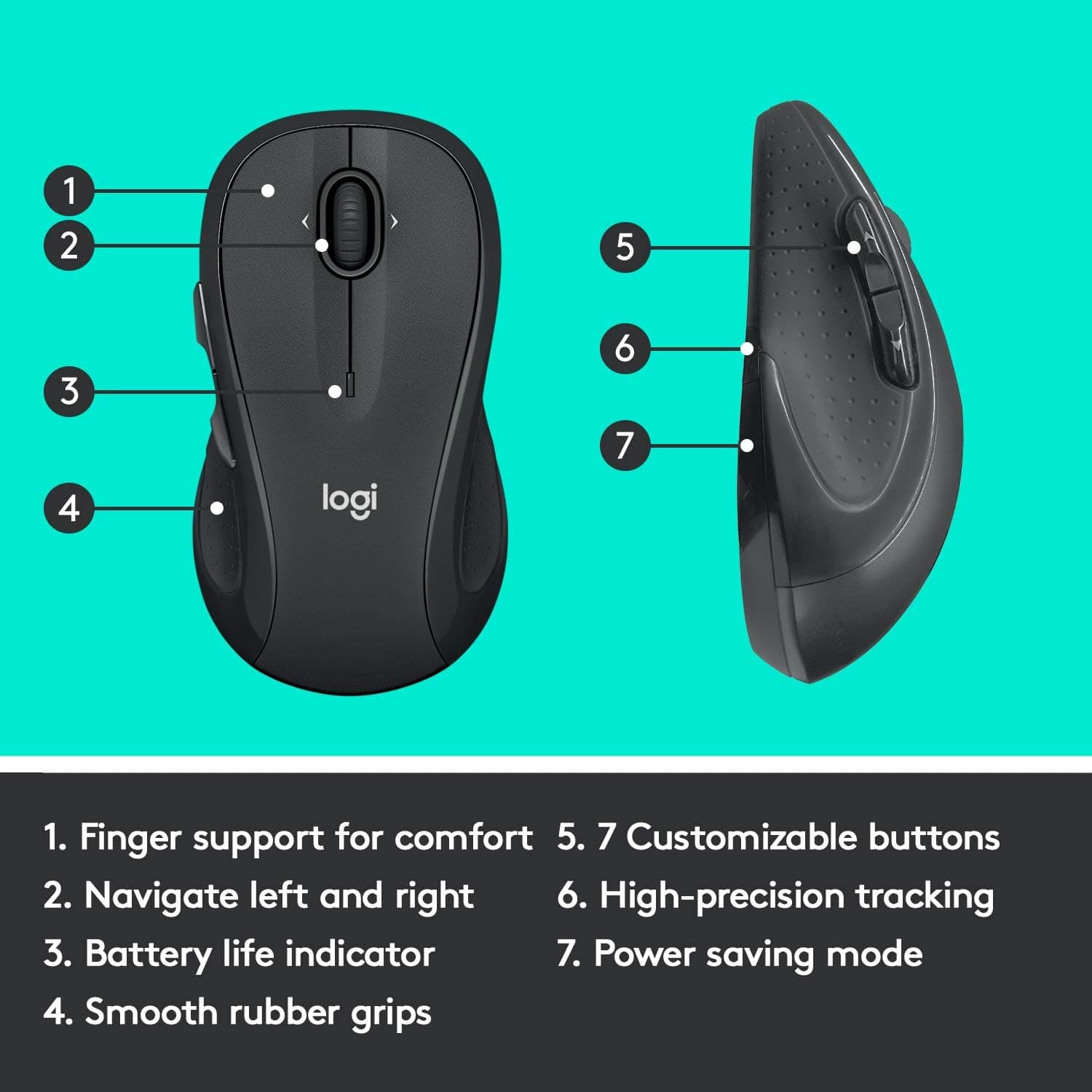 Logitech M510 Wireless Mouse, Mouse for Laptop and PC with USB Unifying Receiver, Programmable Buttons - Graphite - Image 6