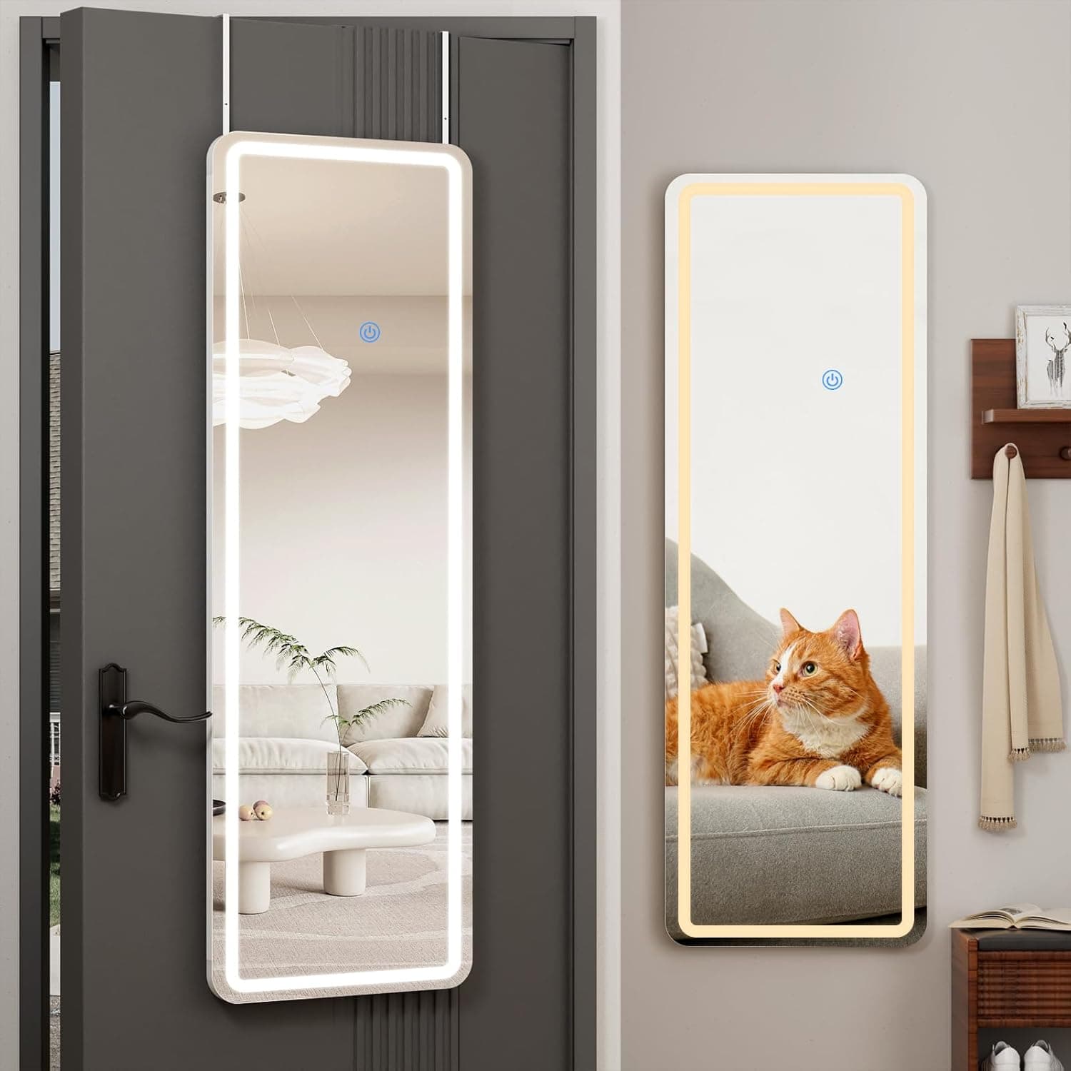 Koonmi Full Length Mirror Door Hanging with LED Lights 48"x16" Hanging Mirror-rectangle 48"L x 16"W - Image 2