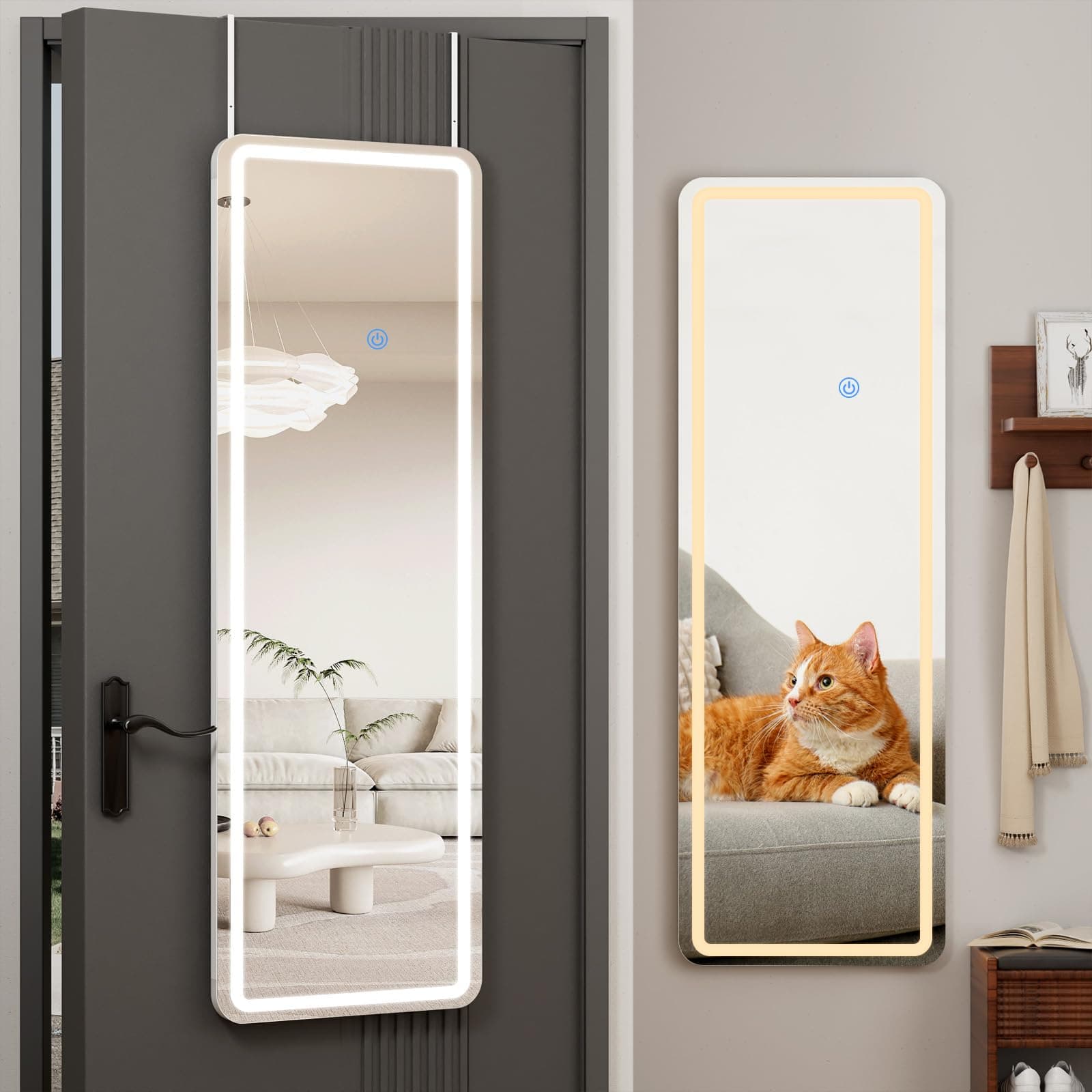 Koonmi Full Length Mirror Door Hanging with LED Lights 48"x16" Hanging Mirror-rectangle 48"L x 16"W