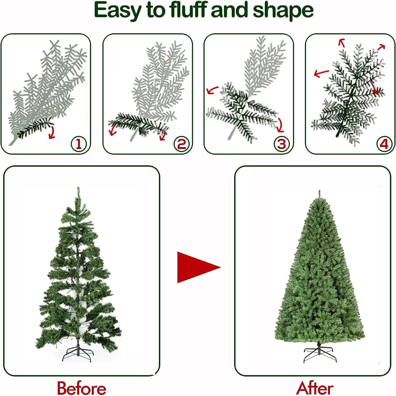 Hykolity 7.5 ft Prelit Christmas Tree, Artificial Christmas Tree with 450 Warm White Lights, 1450 Branch Tips, Metal Stand and Hinged Branches Green Warm White 7.5 ft - Image 7