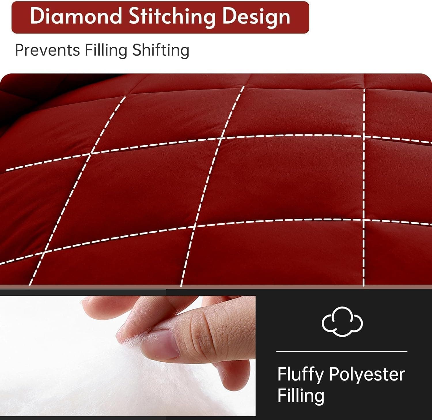 MUXHOMO 7 Pieces Queen Comforter Set, Reversible Bed in a Bag Queen Size, All Season Bedding Set with Comforter, Flat Sheet, Fitted Sheet, Pillowcases & Shams, Red & Black Queen (88"x88") 01 - Red/Black - Image 8