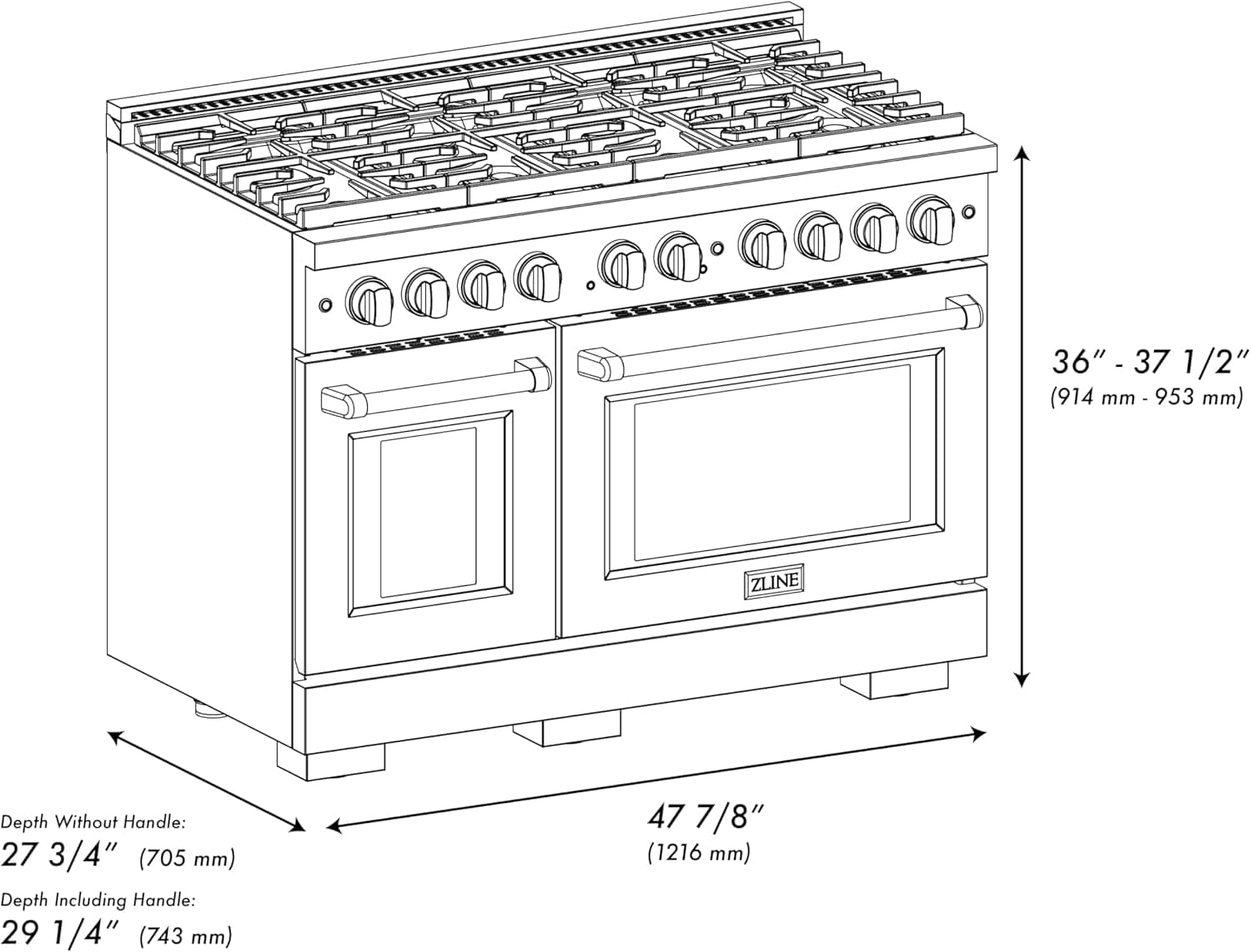 ZLINE Autograph Edition 48 in. 6.7 cu. ft. Paramount Double Oven Dual Fuel Range with 8 Burner Gas Cooktop in Stainless Steel with White Matte Door and Champagne Bronze Accents (SDRZ-WM-48-CB) - Image 8