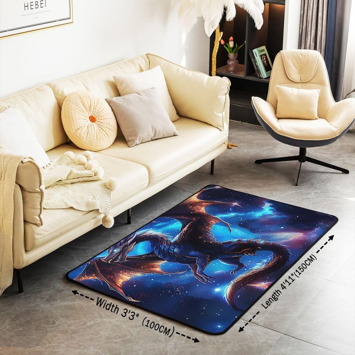 Erosebridal Blue Lightning Dragon Area Rug 3x5 Magical Animal Rug for Teens Fantasy Mysterious Wildlife Carpet Cartoon Starry Sky Nebula Washable Decorative Rug for Bedside Multi 04 3'3" x 4'11" (Rectangular) - Image 2