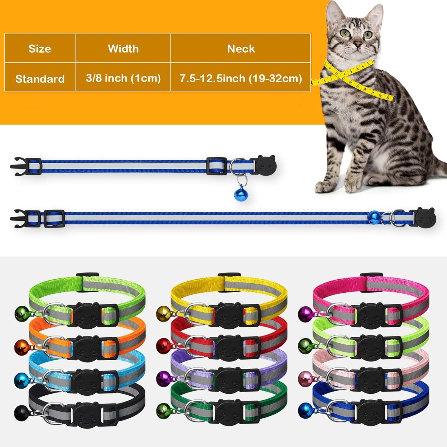 12 Pack Reflective-Breakaway Cat Collars with Bells,Safety Buckle Kitten Collar, with Name Tag, Adjustable,Ideal for Girl Cats Male Cats,Pet Supplies,Stuff,Accessories(12 Colors & 2 ID Tags) - Image 7