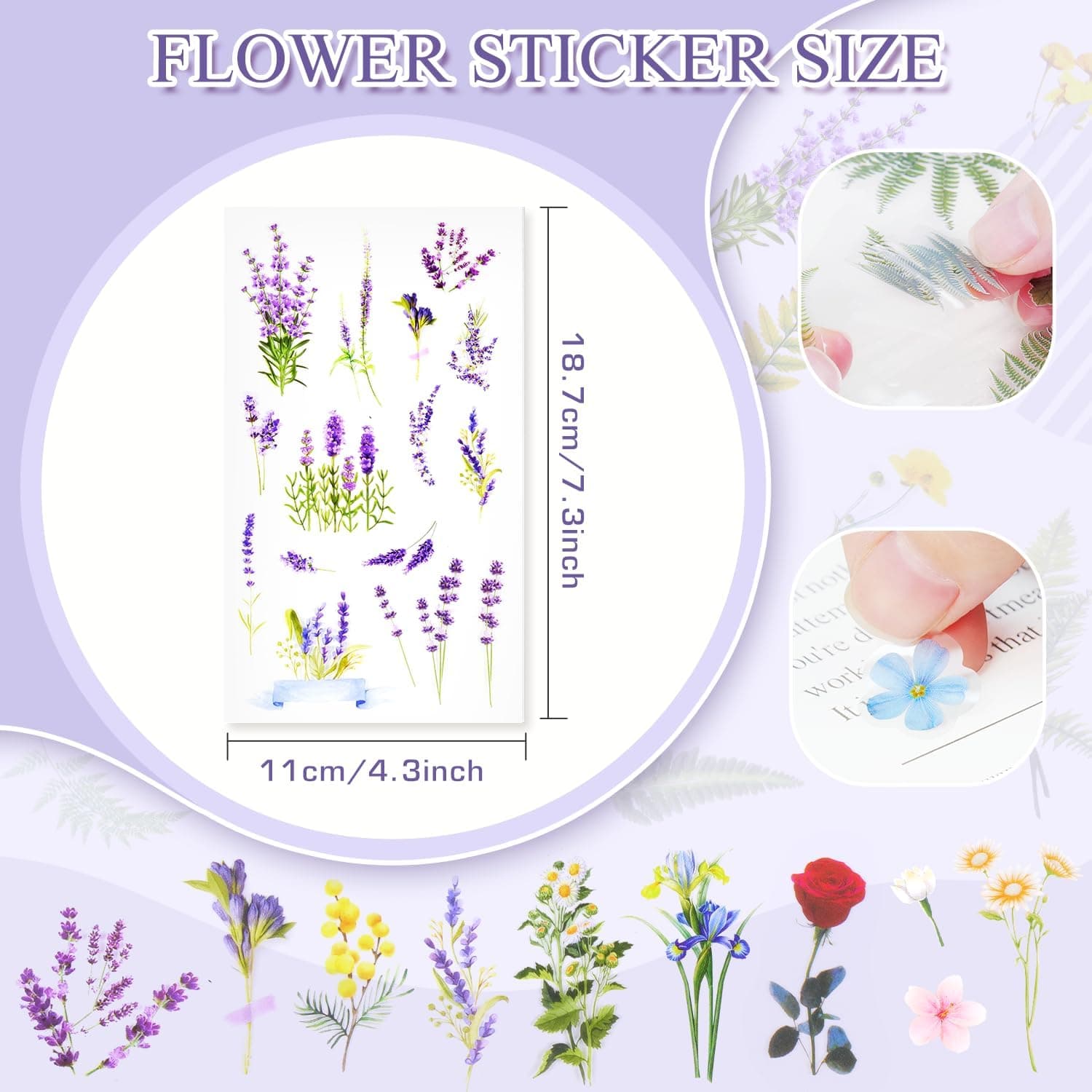 160Pcs Natural Flower Stickers for Scrapbooking,Self-Adhesive Transparent Flower Stickers Scrapbook Supplies Journaling Supplies for Adult Card Making Letters DIY Water Bottle Cards Decoration (160) - Image 3