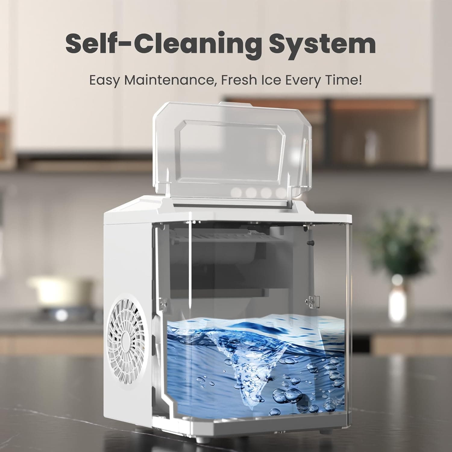 DUMOS Countertop Ice Maker, Portable 1.5L Ice Machine with Self-Cleaning, 26.5lbs/24H Fast Ice Making, 9 Bullet Ice Cubes in 6 Mins, 2 Size Options, Quiet Compact Ice Maker, Bright White Bright White 26.5Lbs/24H - Image 3